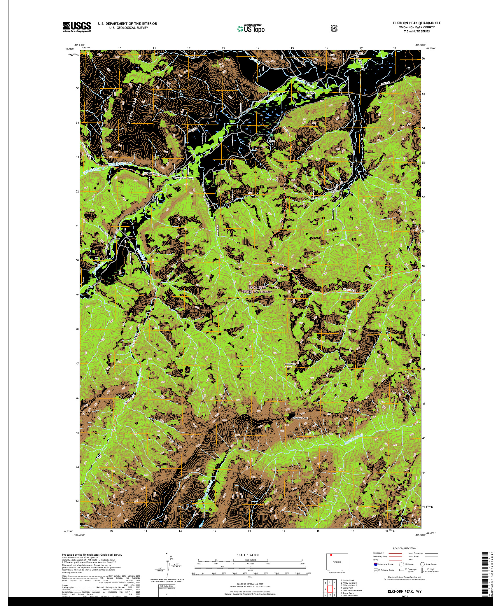 USGS US TOPO 7.5-MINUTE MAP FOR ELKHORN PEAK, WY 2021