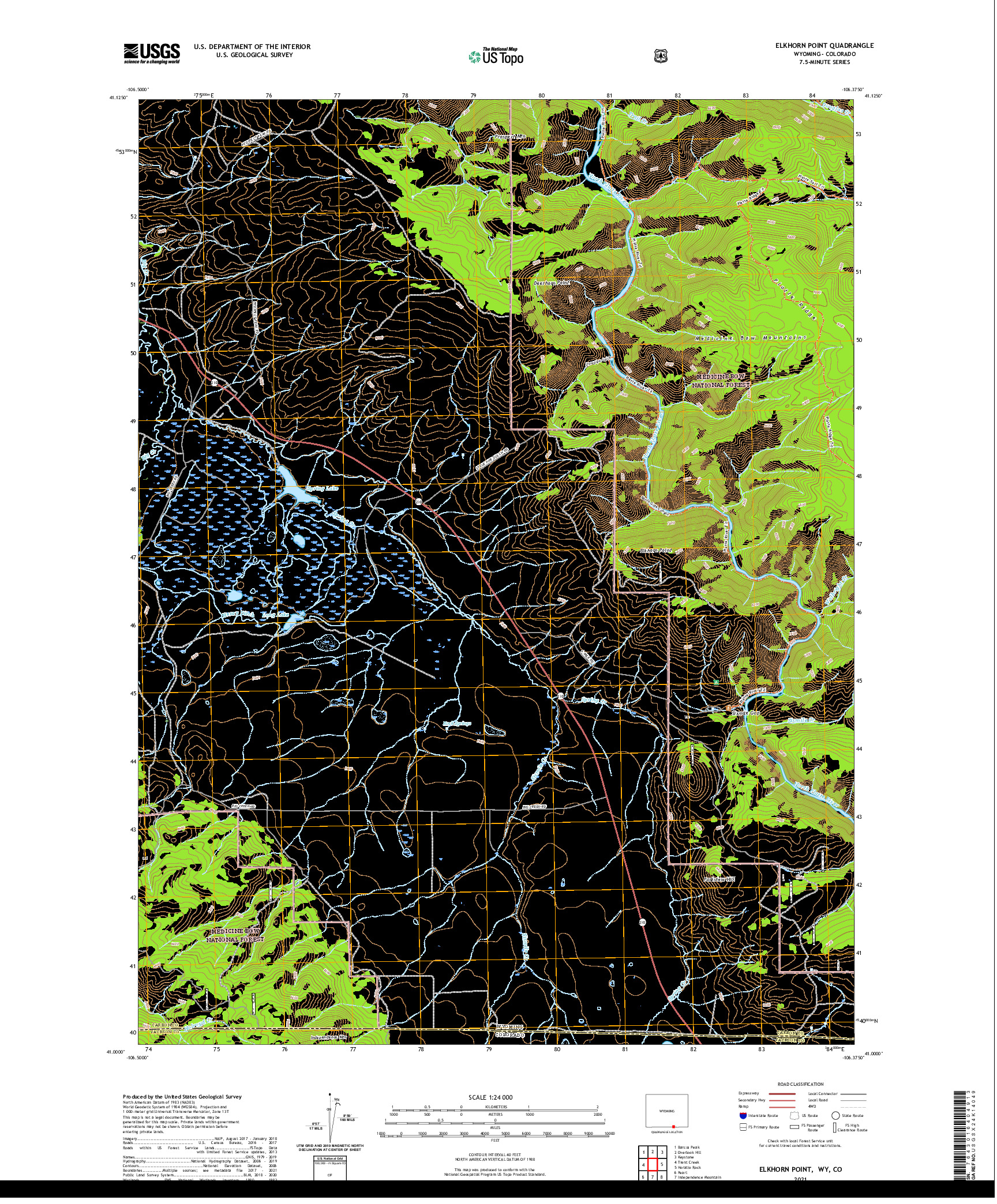 USGS US TOPO 7.5-MINUTE MAP FOR ELKHORN POINT, WY,CO 2021