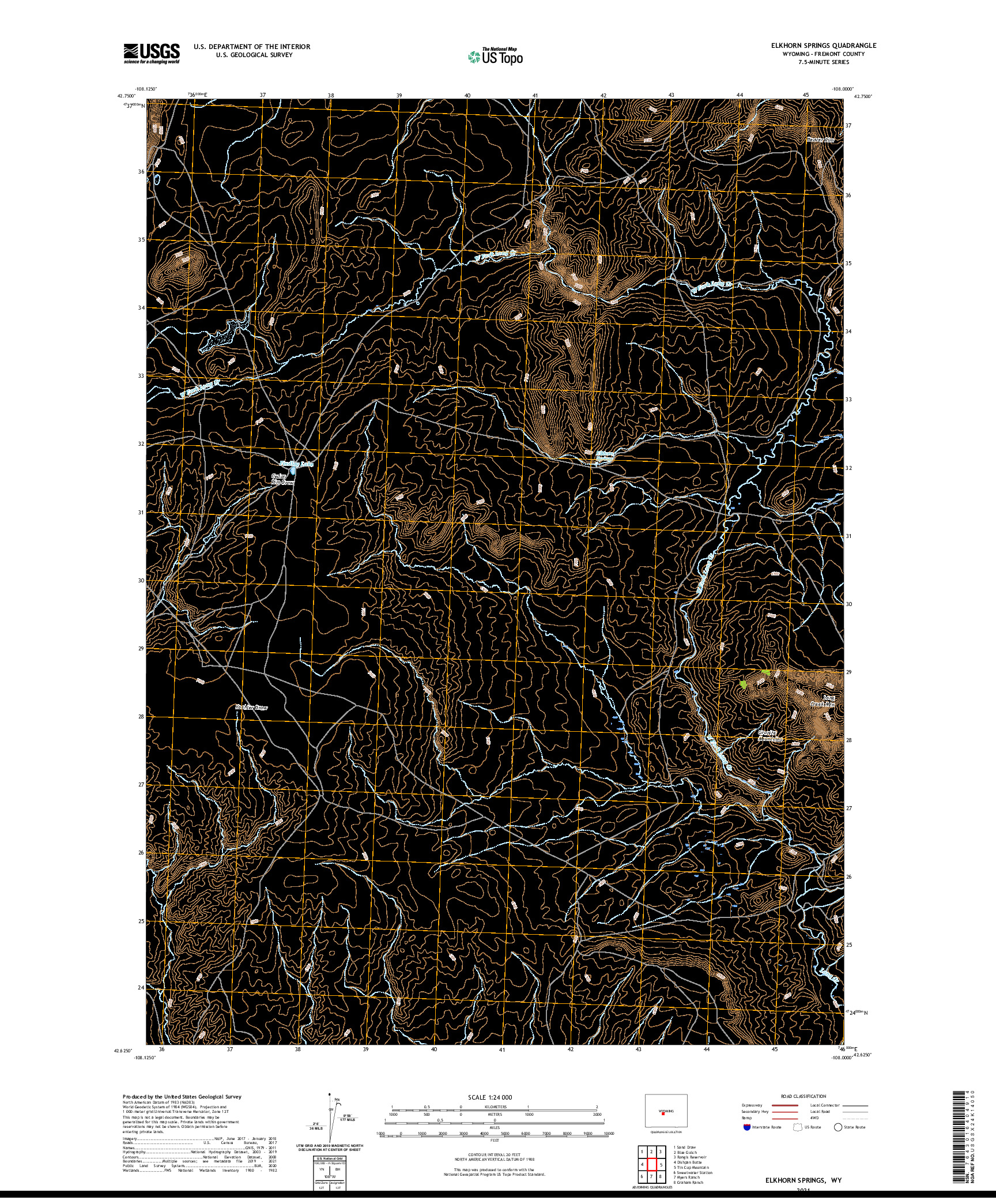 USGS US TOPO 7.5-MINUTE MAP FOR ELKHORN SPRINGS, WY 2021