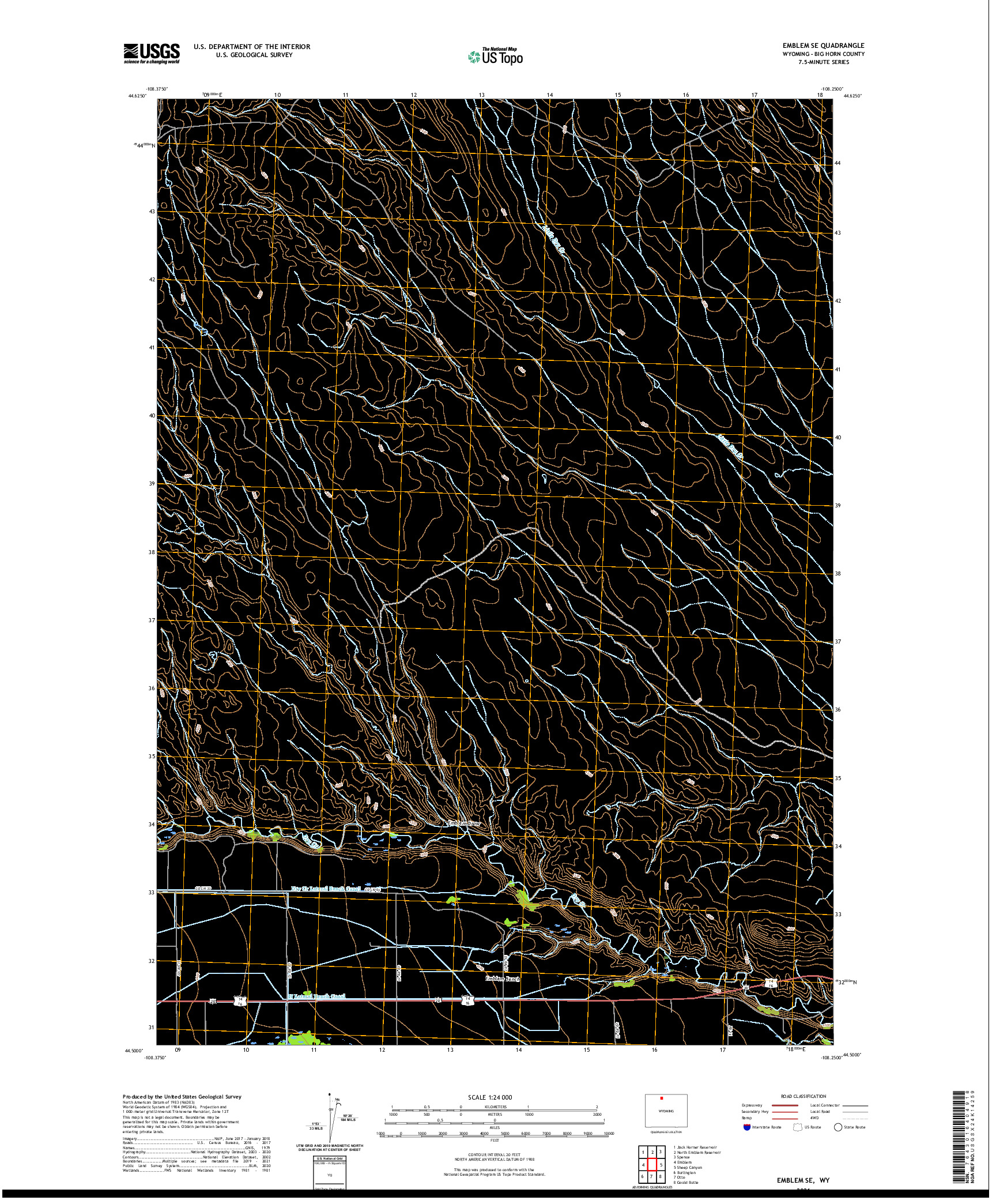 USGS US TOPO 7.5-MINUTE MAP FOR EMBLEM SE, WY 2021