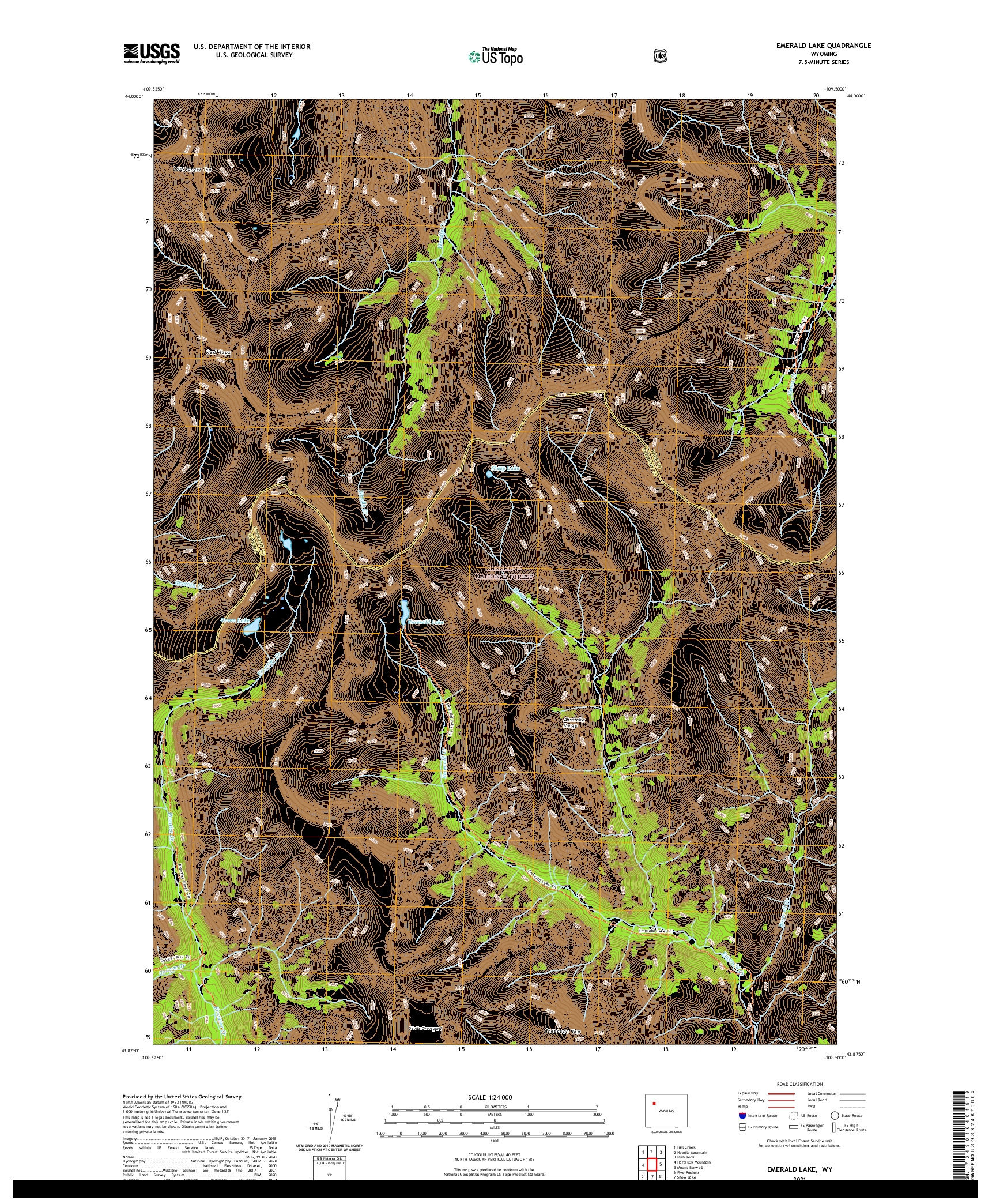 USGS US TOPO 7.5-MINUTE MAP FOR EMERALD LAKE, WY 2021
