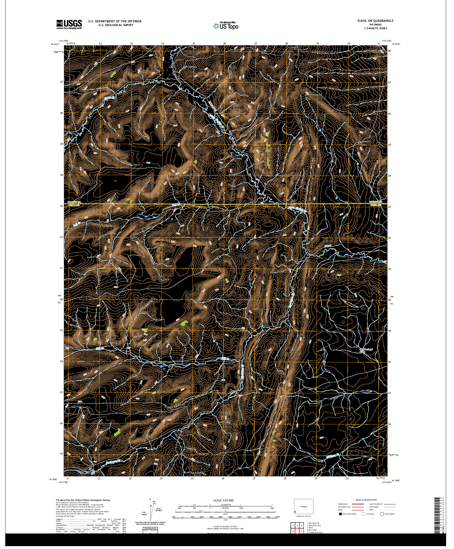 USGS US TOPO 7.5-MINUTE MAP FOR ELKOL SW, WY 2021