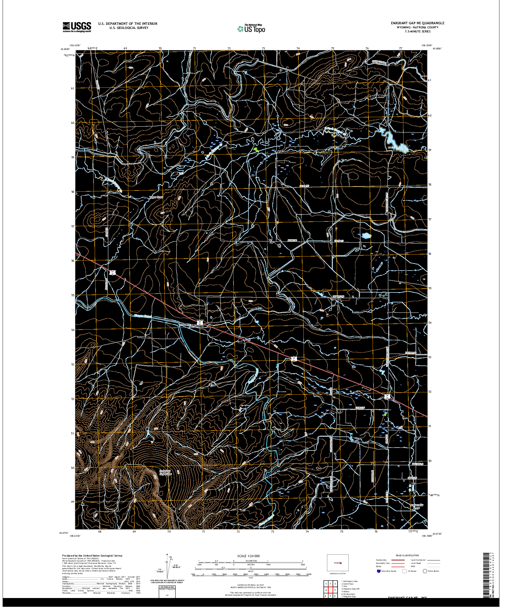 USGS US TOPO 7.5-MINUTE MAP FOR EMIGRANT GAP NE, WY 2021