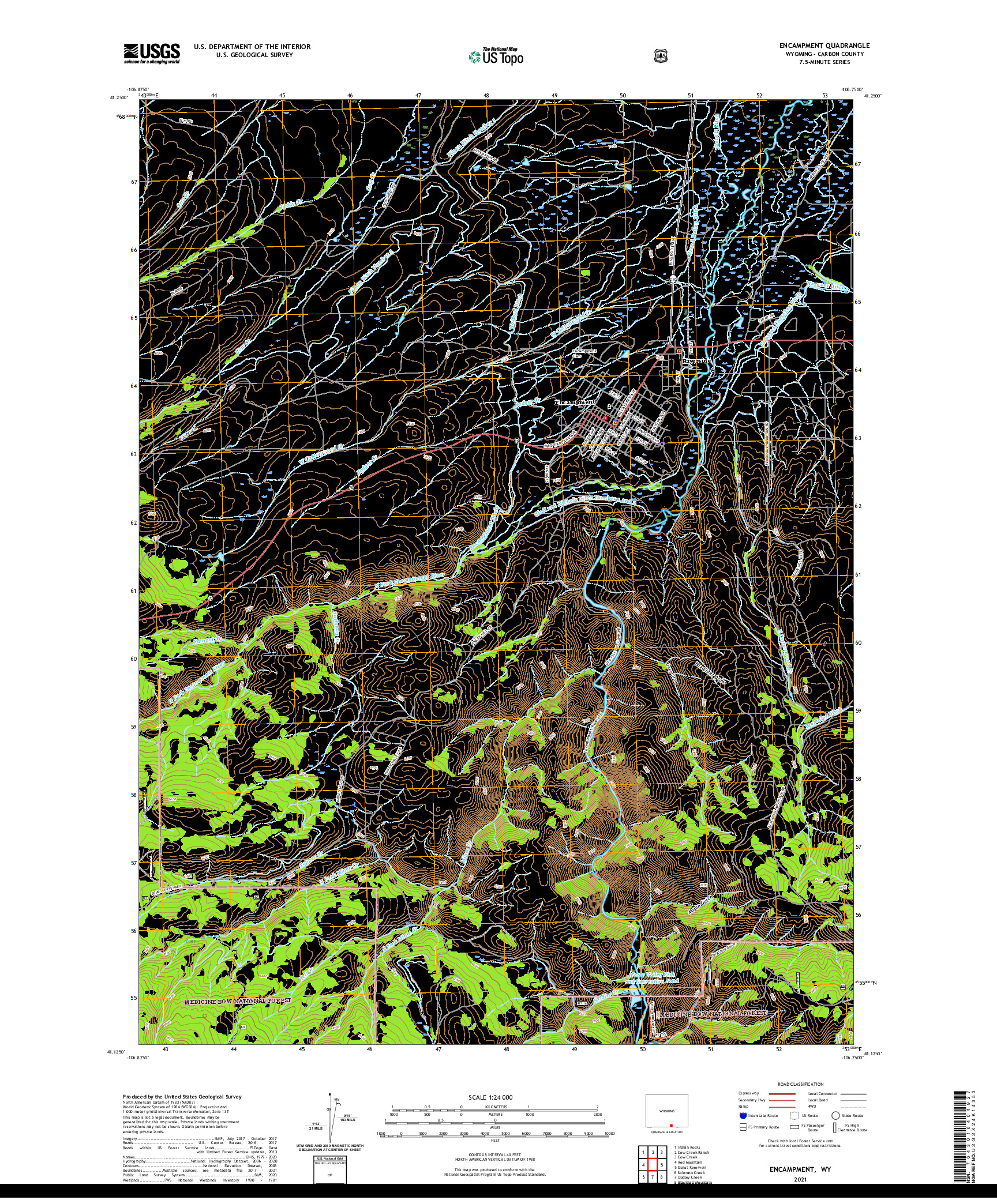 USGS US TOPO 7.5-MINUTE MAP FOR ENCAMPMENT, WY 2021