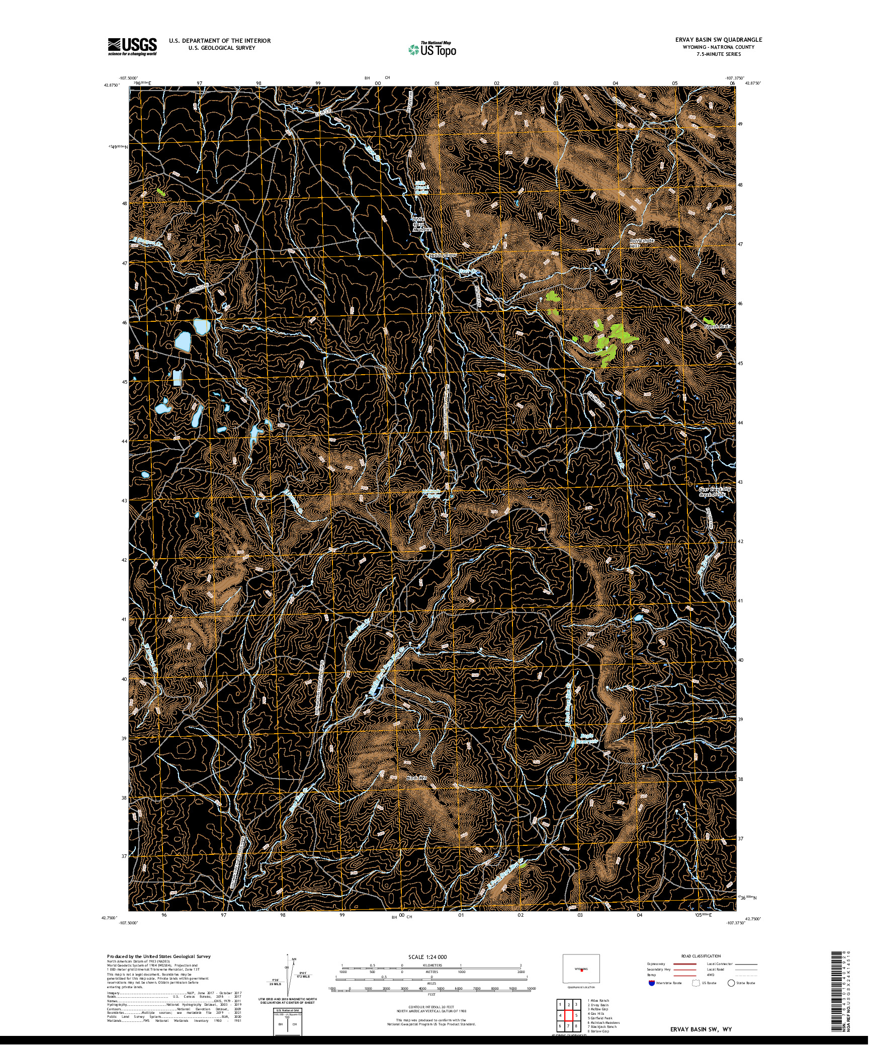USGS US TOPO 7.5-MINUTE MAP FOR ERVAY BASIN SW, WY 2021