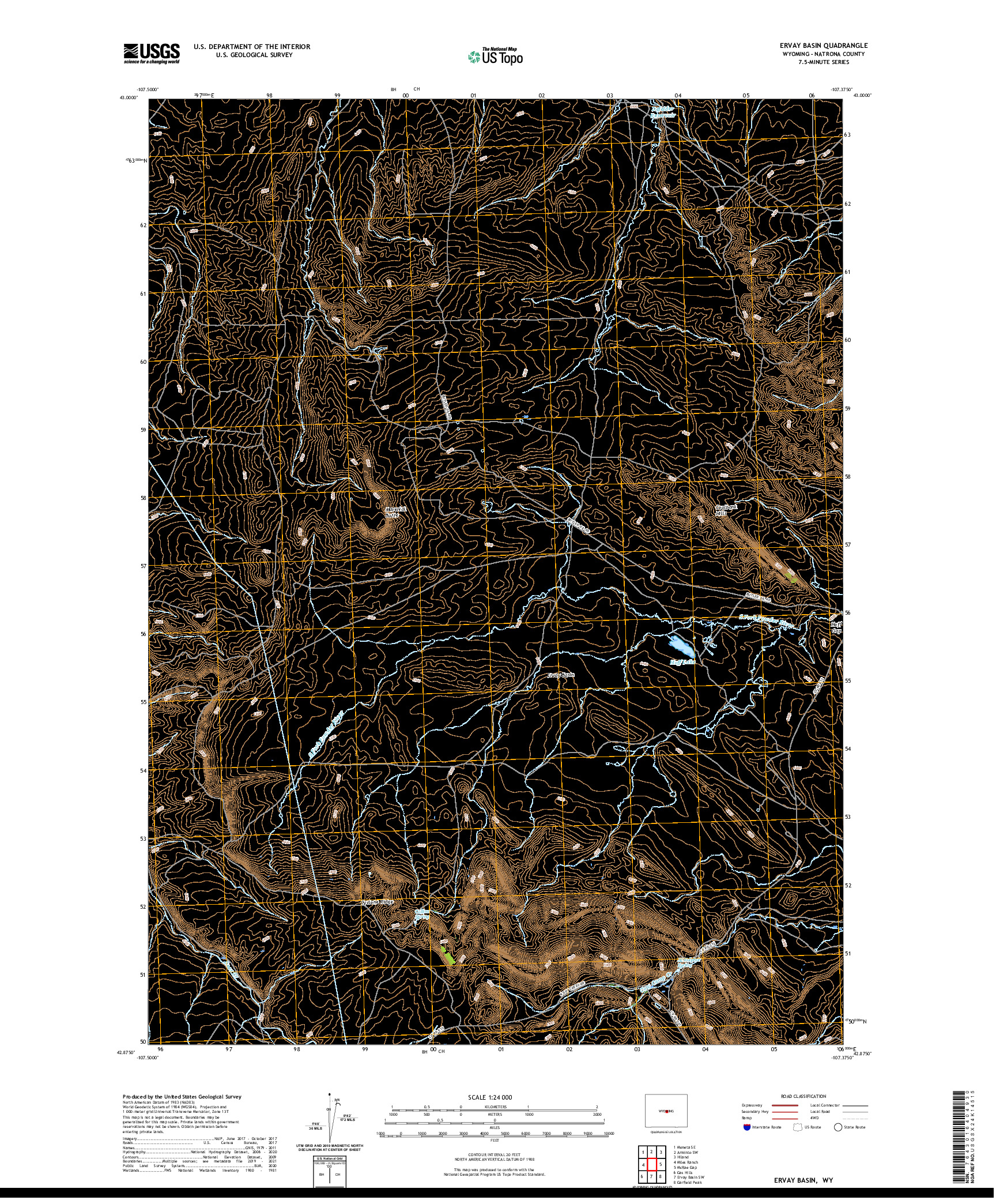USGS US TOPO 7.5-MINUTE MAP FOR ERVAY BASIN, WY 2021