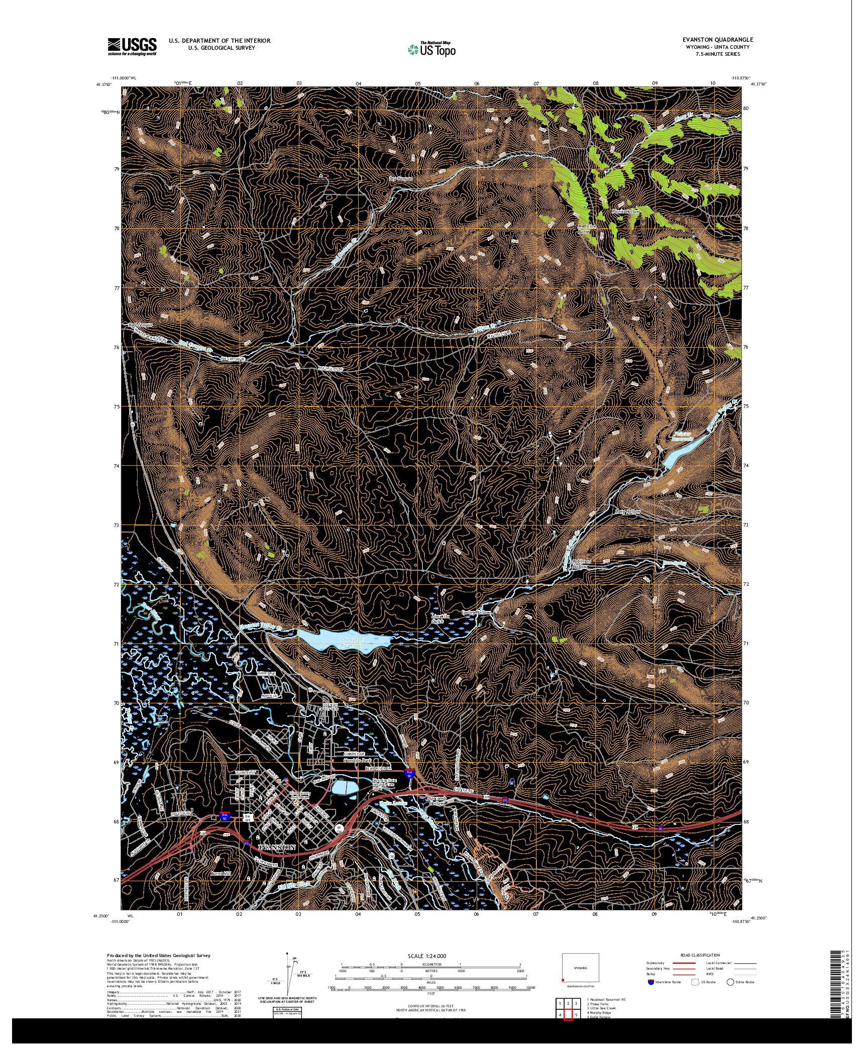 USGS US TOPO 7.5-MINUTE MAP FOR EVANSTON, WY 2021