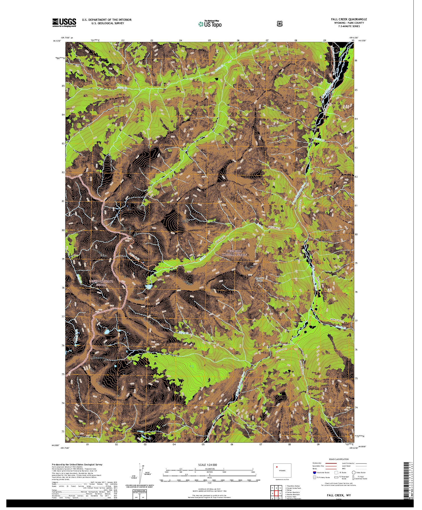 USGS US TOPO 7.5-MINUTE MAP FOR FALL CREEK, WY 2021