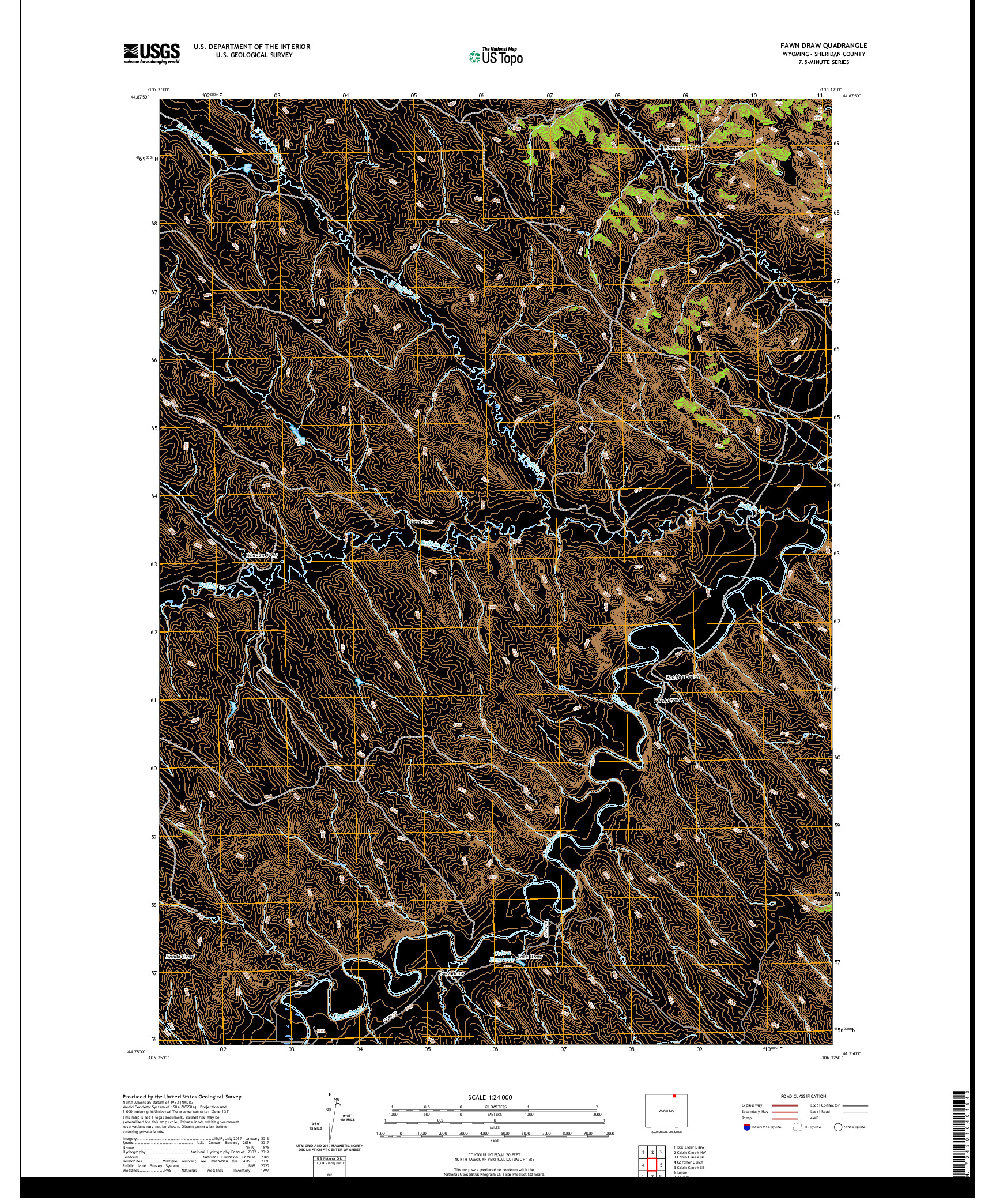 USGS US TOPO 7.5-MINUTE MAP FOR FAWN DRAW, WY 2021