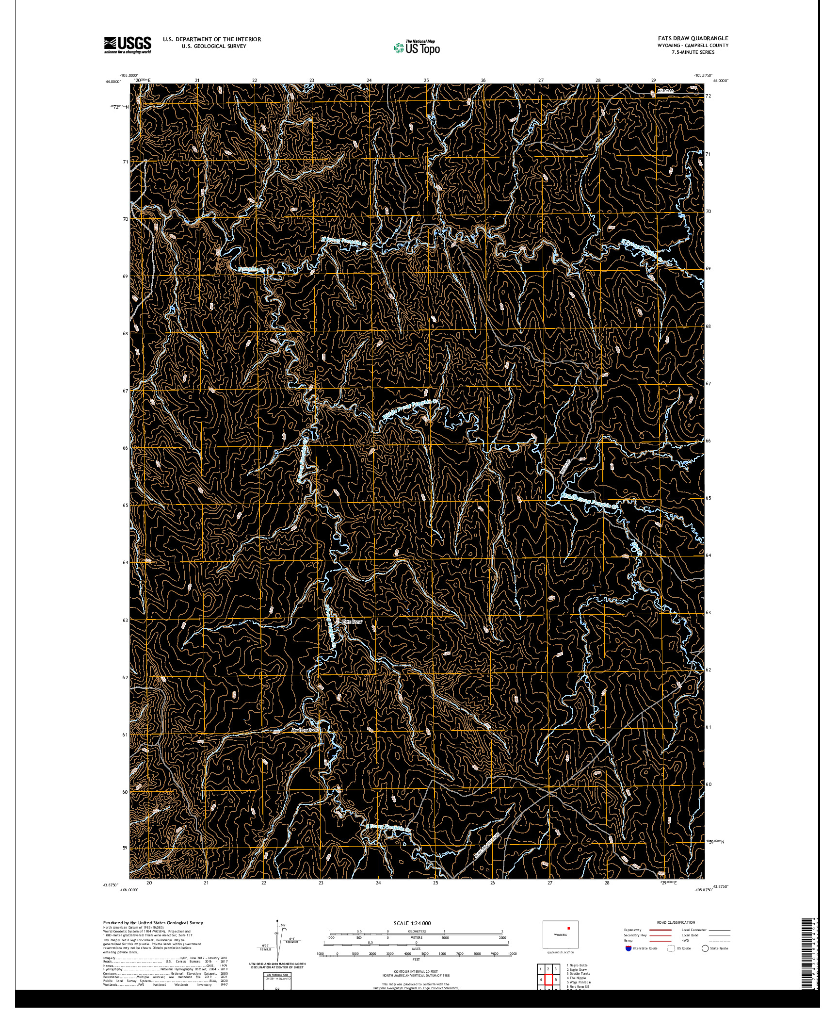 USGS US TOPO 7.5-MINUTE MAP FOR FATS DRAW, WY 2021