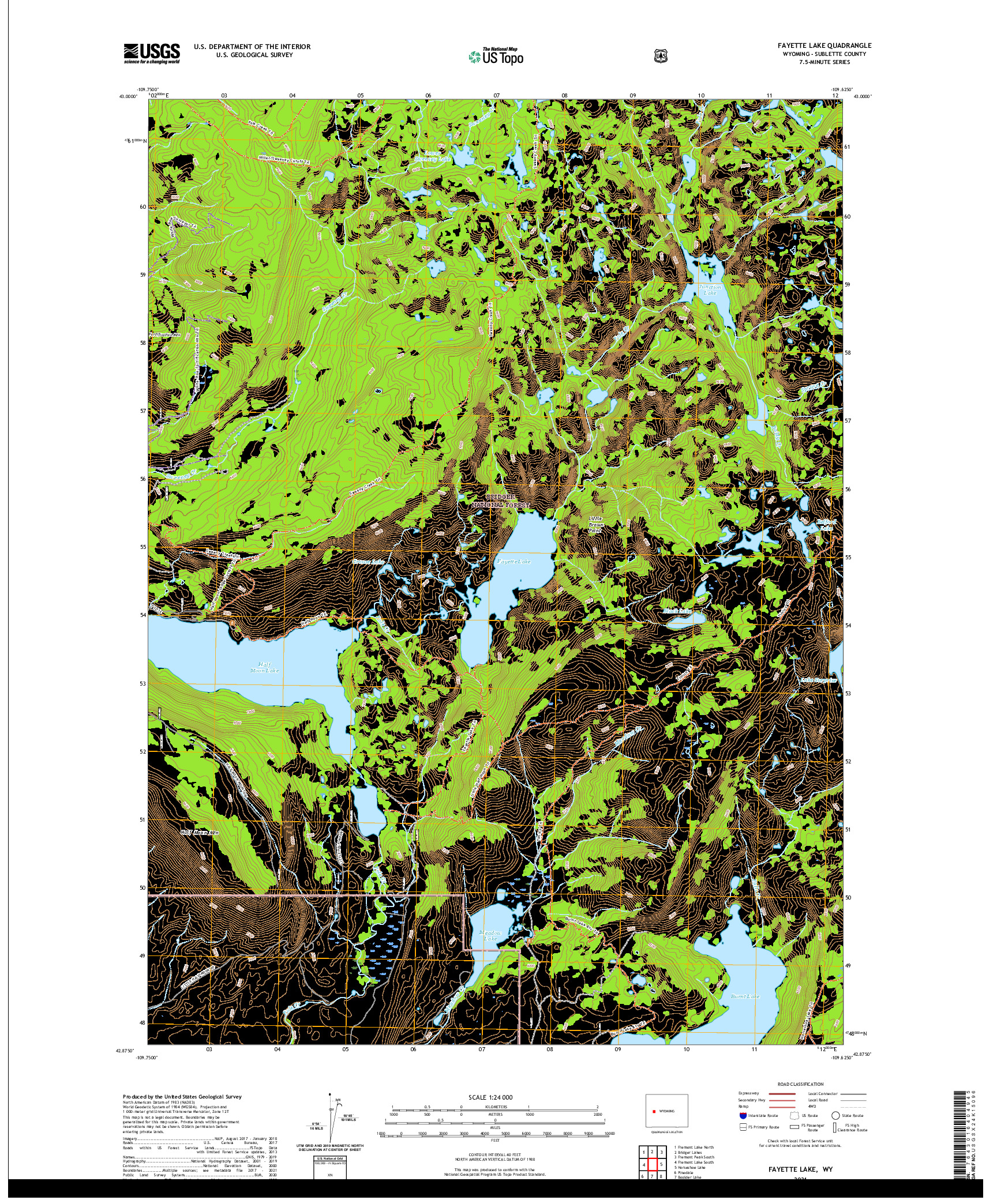 USGS US TOPO 7.5-MINUTE MAP FOR FAYETTE LAKE, WY 2021