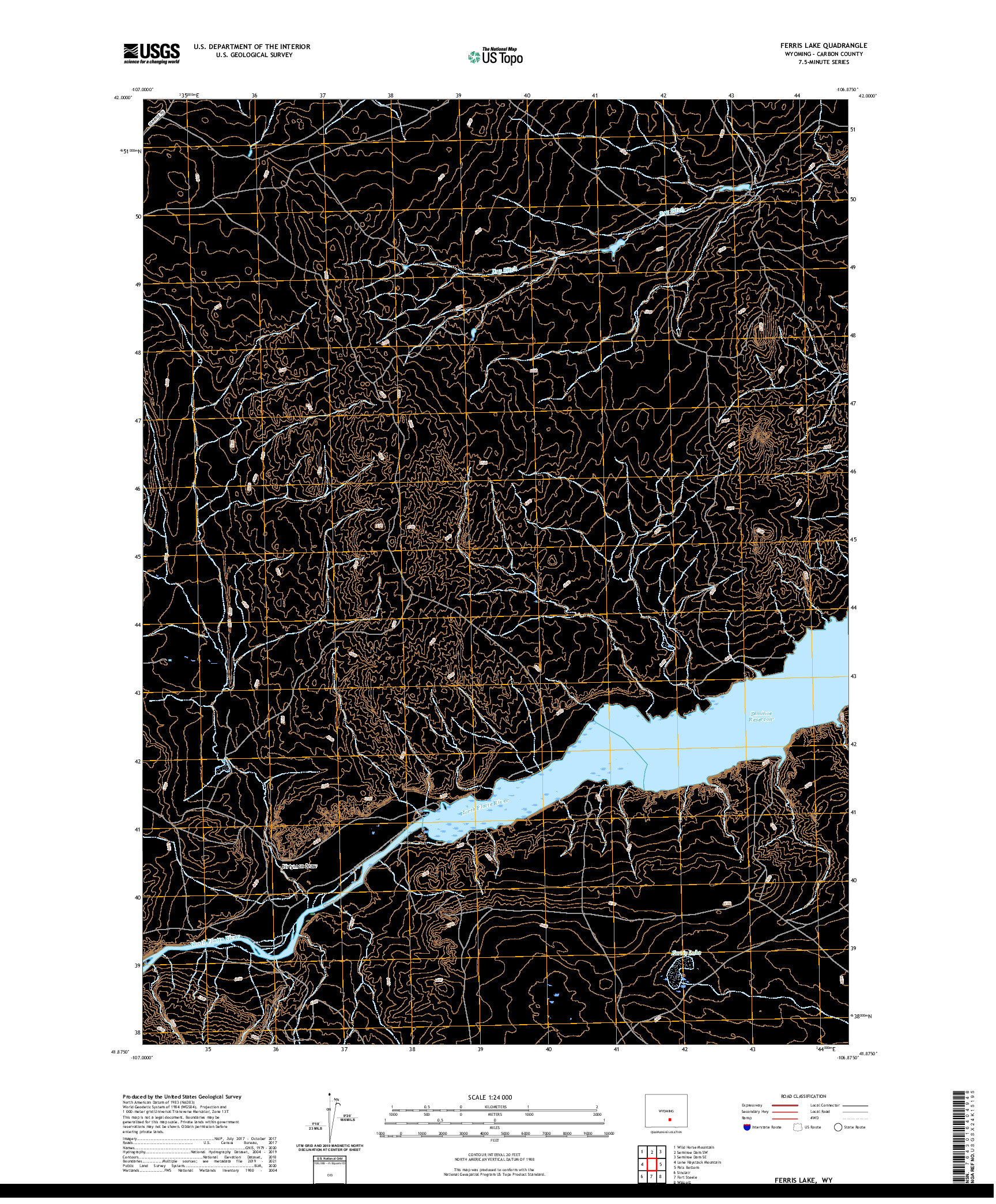 USGS US TOPO 7.5-MINUTE MAP FOR FERRIS LAKE, WY 2021