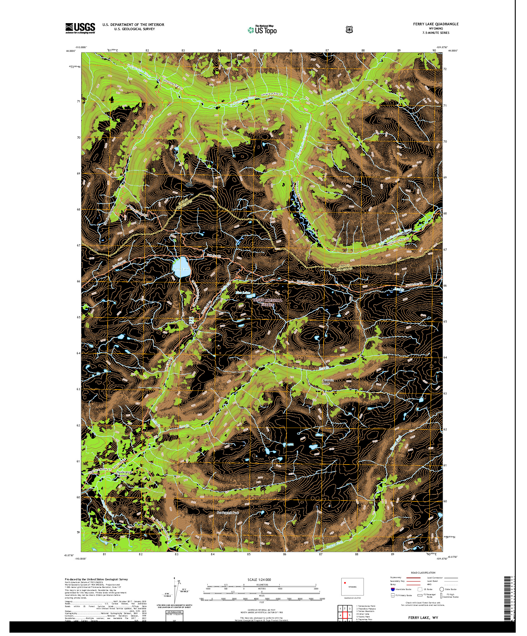 USGS US TOPO 7.5-MINUTE MAP FOR FERRY LAKE, WY 2021