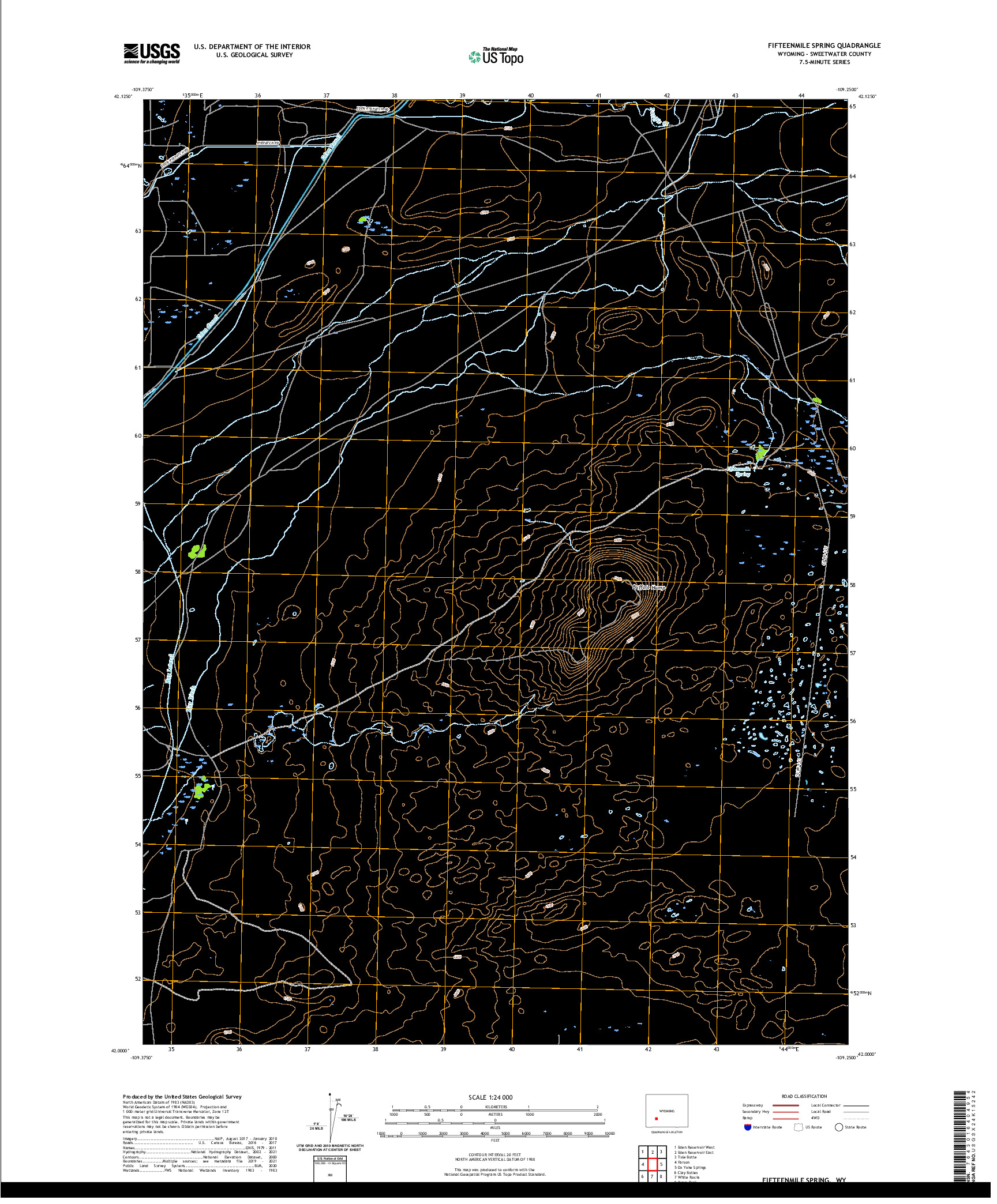 USGS US TOPO 7.5-MINUTE MAP FOR FIFTEENMILE SPRING, WY 2021