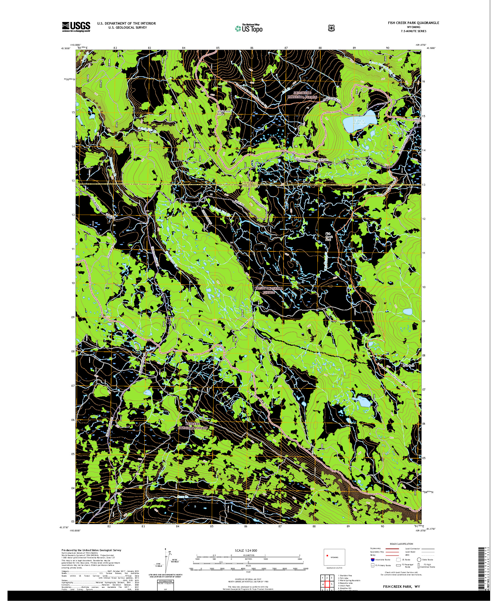 USGS US TOPO 7.5-MINUTE MAP FOR FISH CREEK PARK, WY 2021