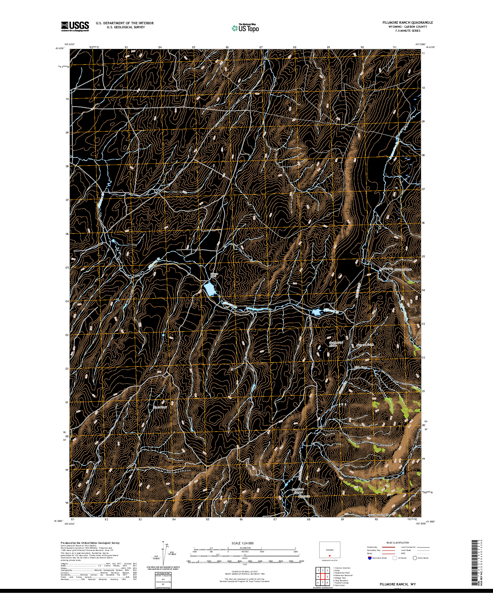 USGS US TOPO 7.5-MINUTE MAP FOR FILLMORE RANCH, WY 2021