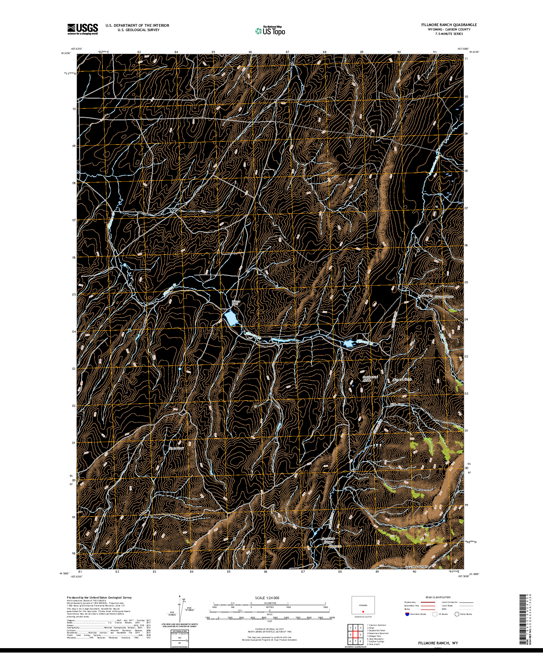 USGS US TOPO 7.5-MINUTE MAP FOR FILLMORE RANCH, WY 2021