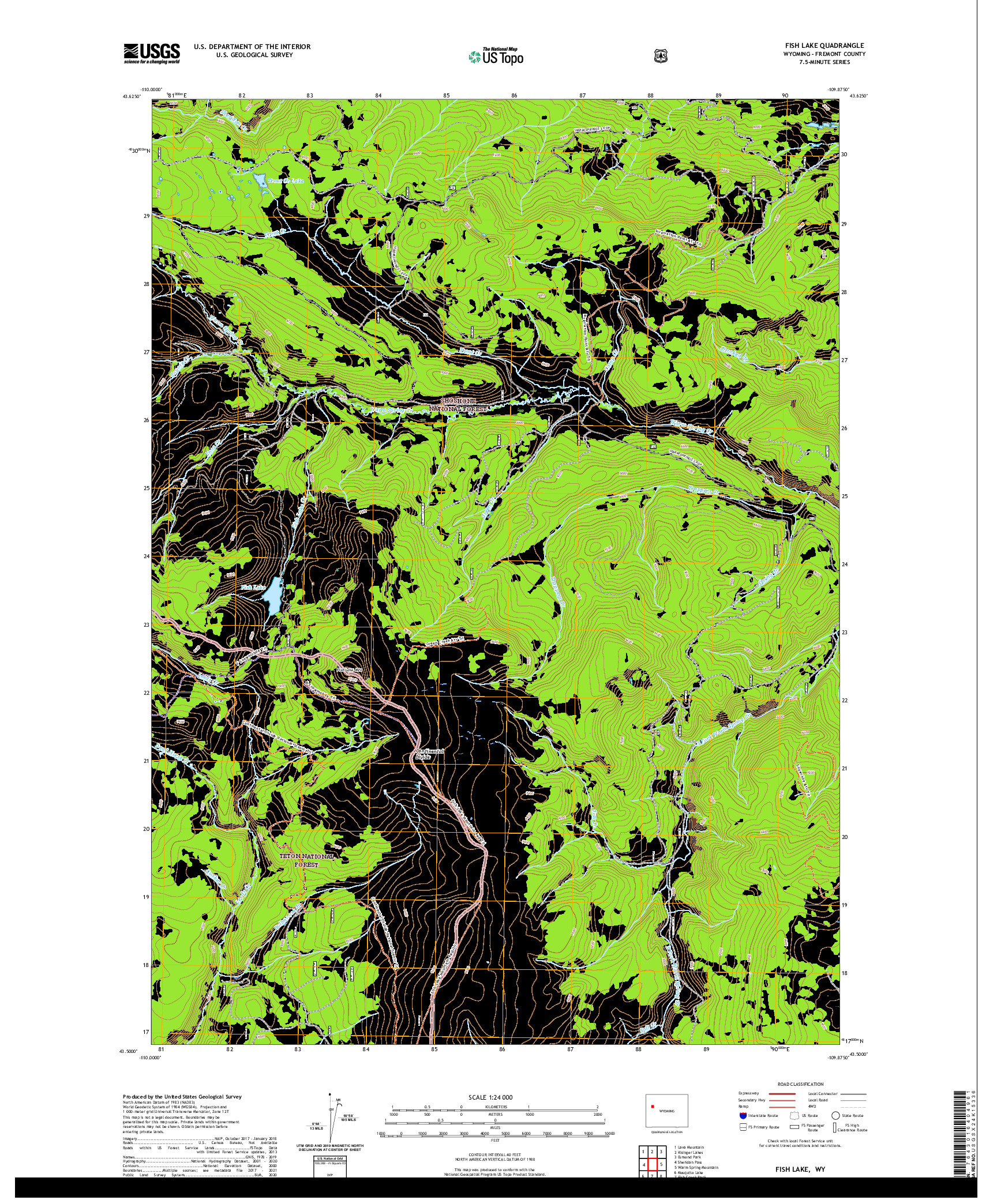 USGS US TOPO 7.5-MINUTE MAP FOR FISH LAKE, WY 2021