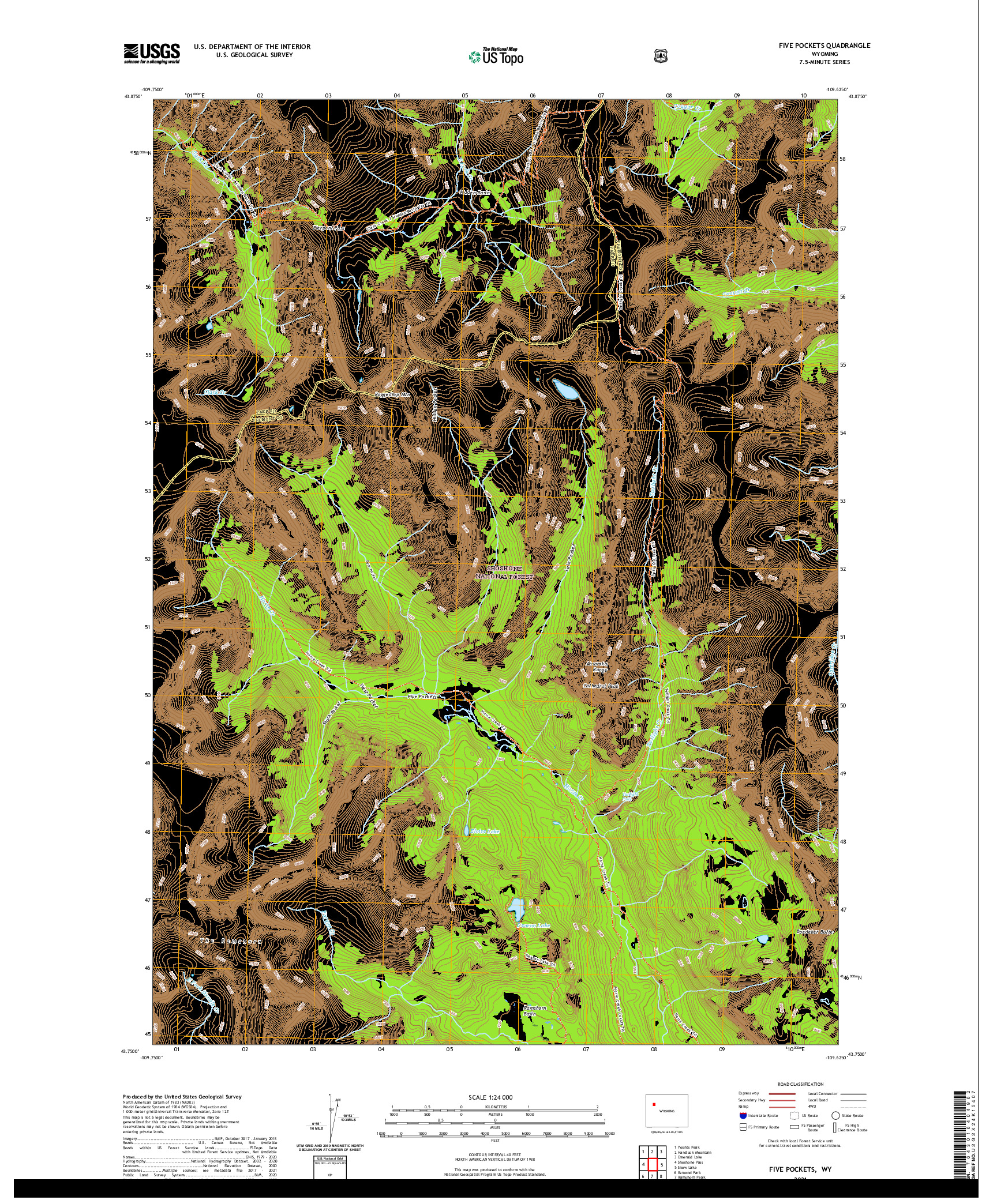 USGS US TOPO 7.5-MINUTE MAP FOR FIVE POCKETS, WY 2021