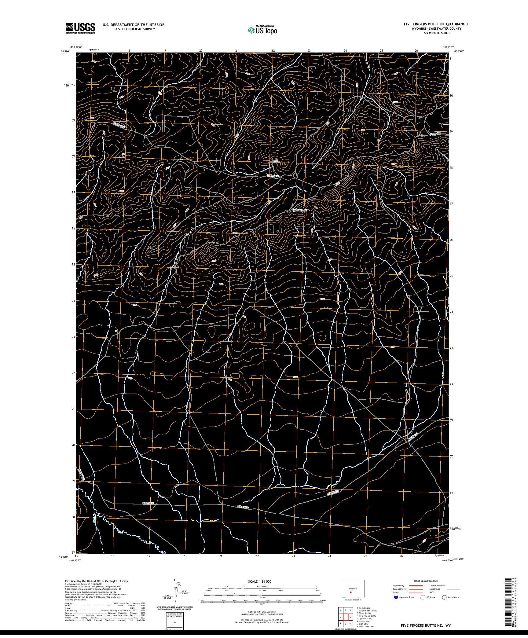 USGS US TOPO 7.5-MINUTE MAP FOR FIVE FINGERS BUTTE NE, WY 2021