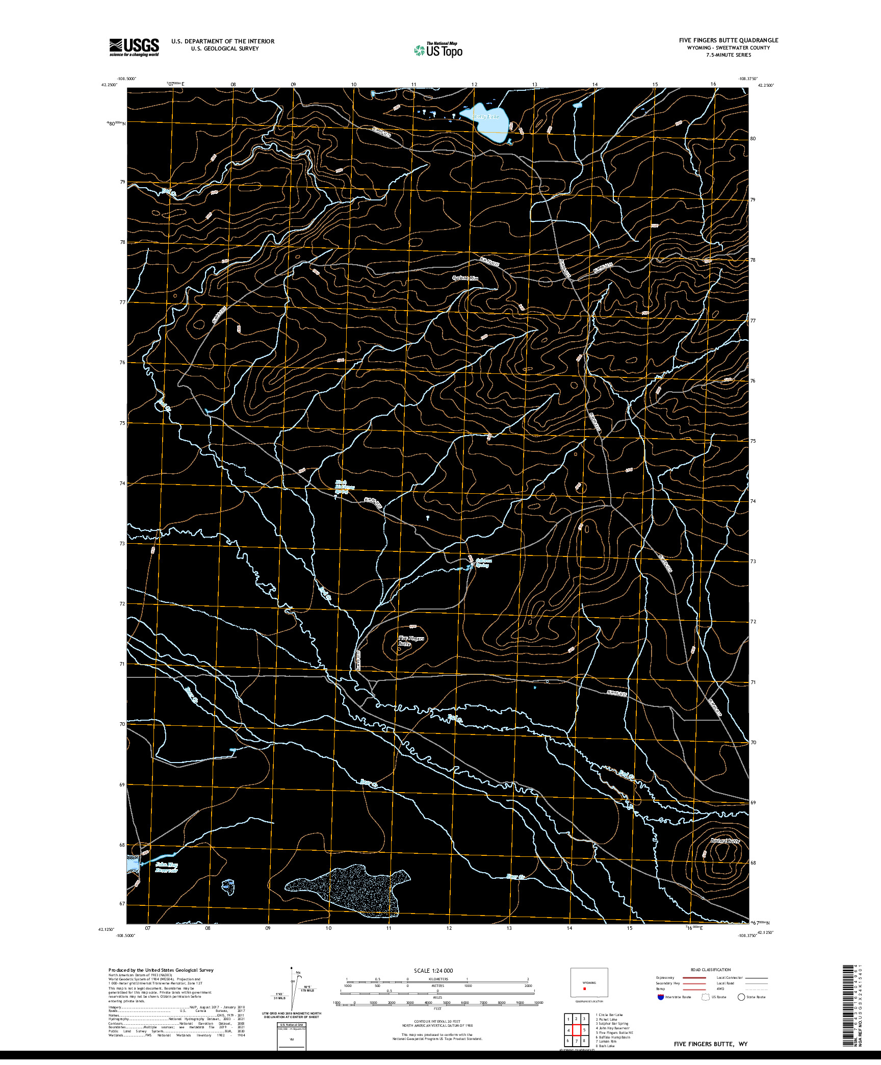 USGS US TOPO 7.5-MINUTE MAP FOR FIVE FINGERS BUTTE, WY 2021
