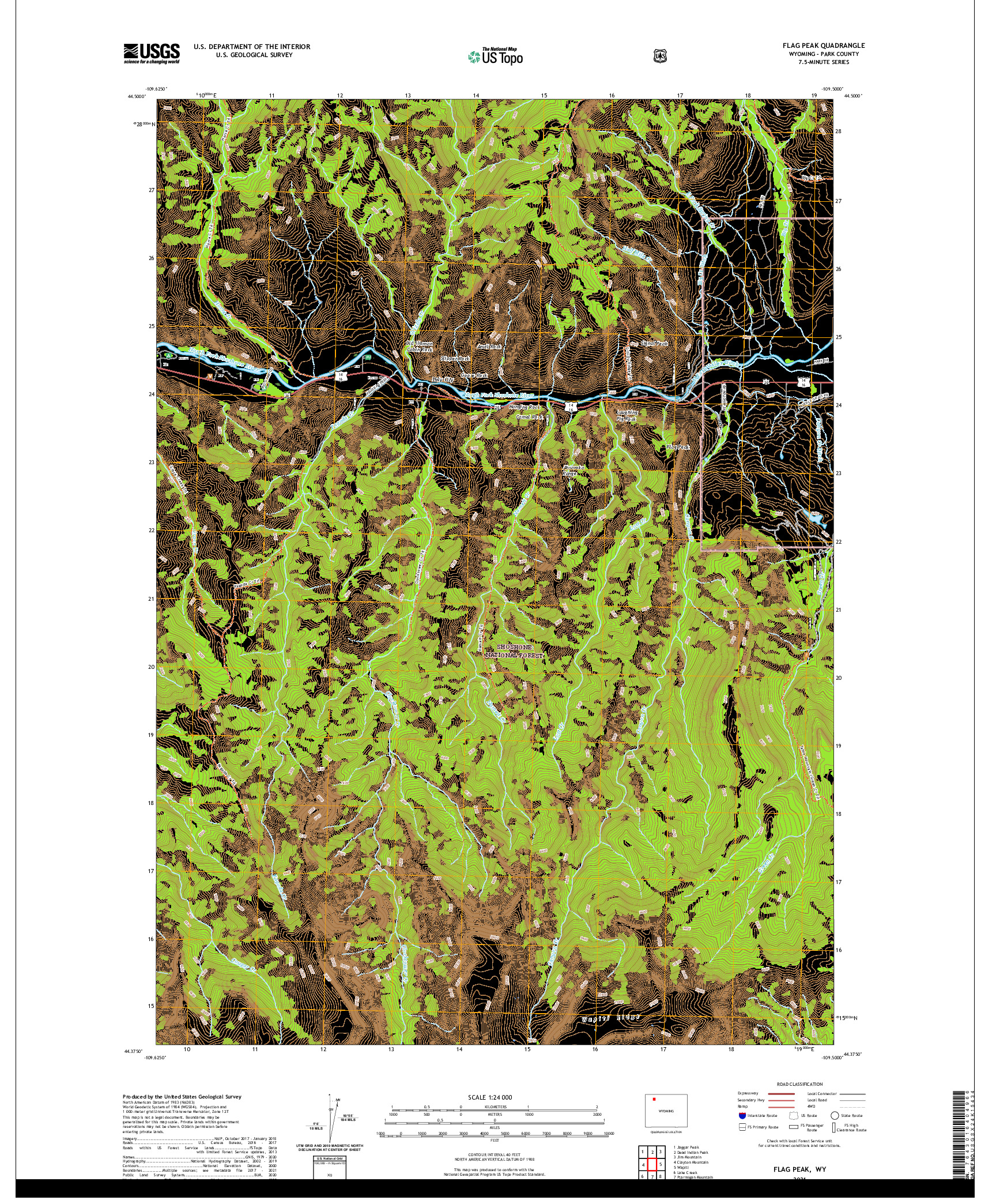 USGS US TOPO 7.5-MINUTE MAP FOR FLAG PEAK, WY 2021