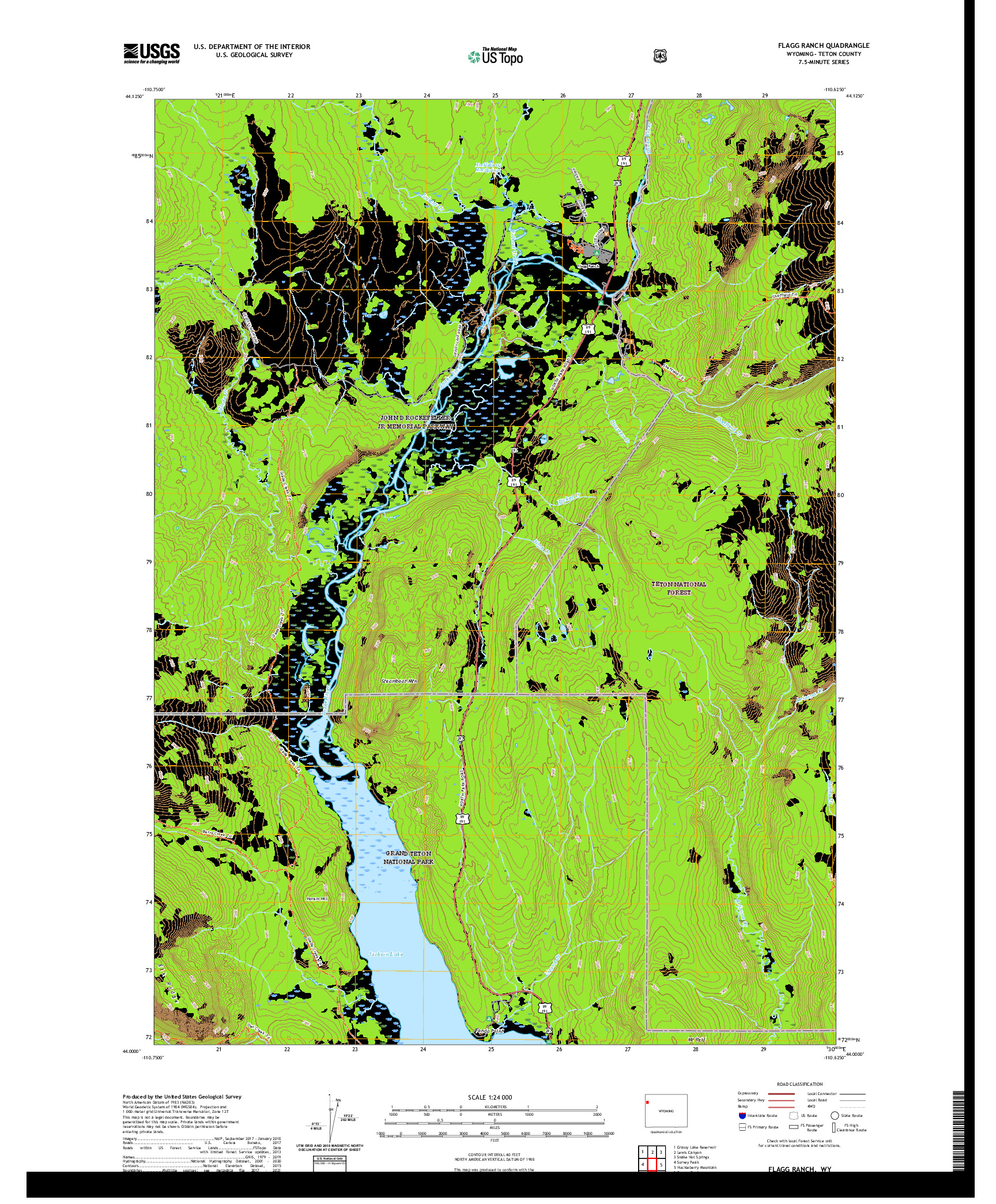USGS US TOPO 7.5-MINUTE MAP FOR FLAGG RANCH, WY 2021