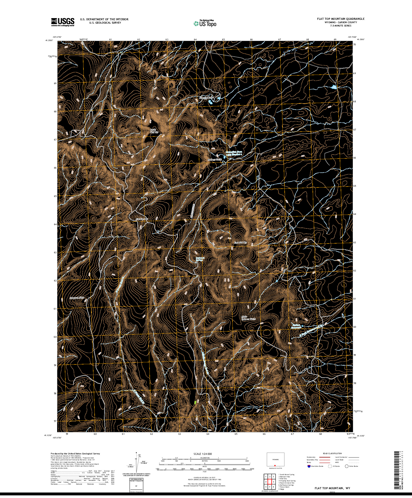 USGS US TOPO 7.5-MINUTE MAP FOR FLAT TOP MOUNTAIN, WY 2021