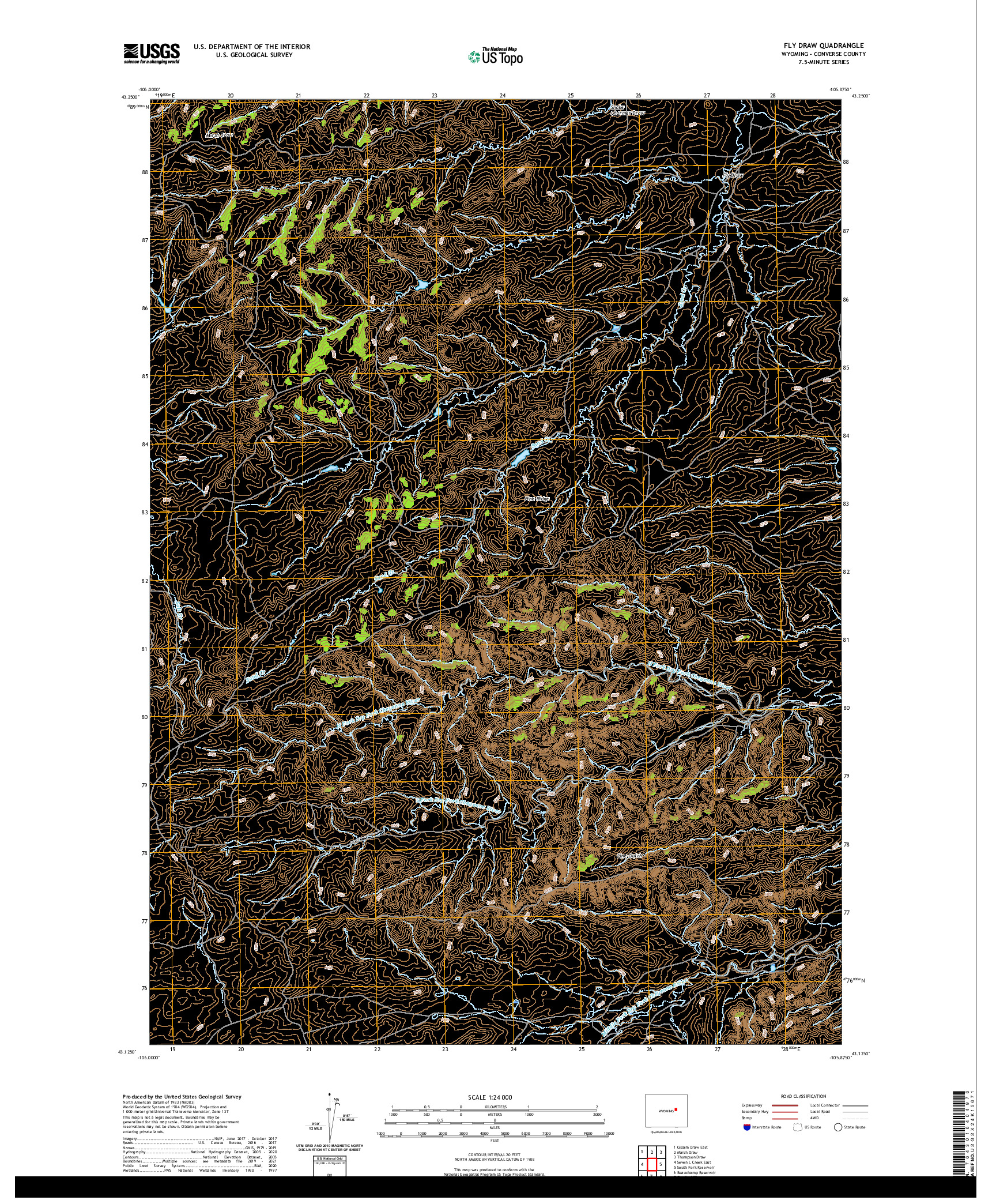 USGS US TOPO 7.5-MINUTE MAP FOR FLY DRAW, WY 2021