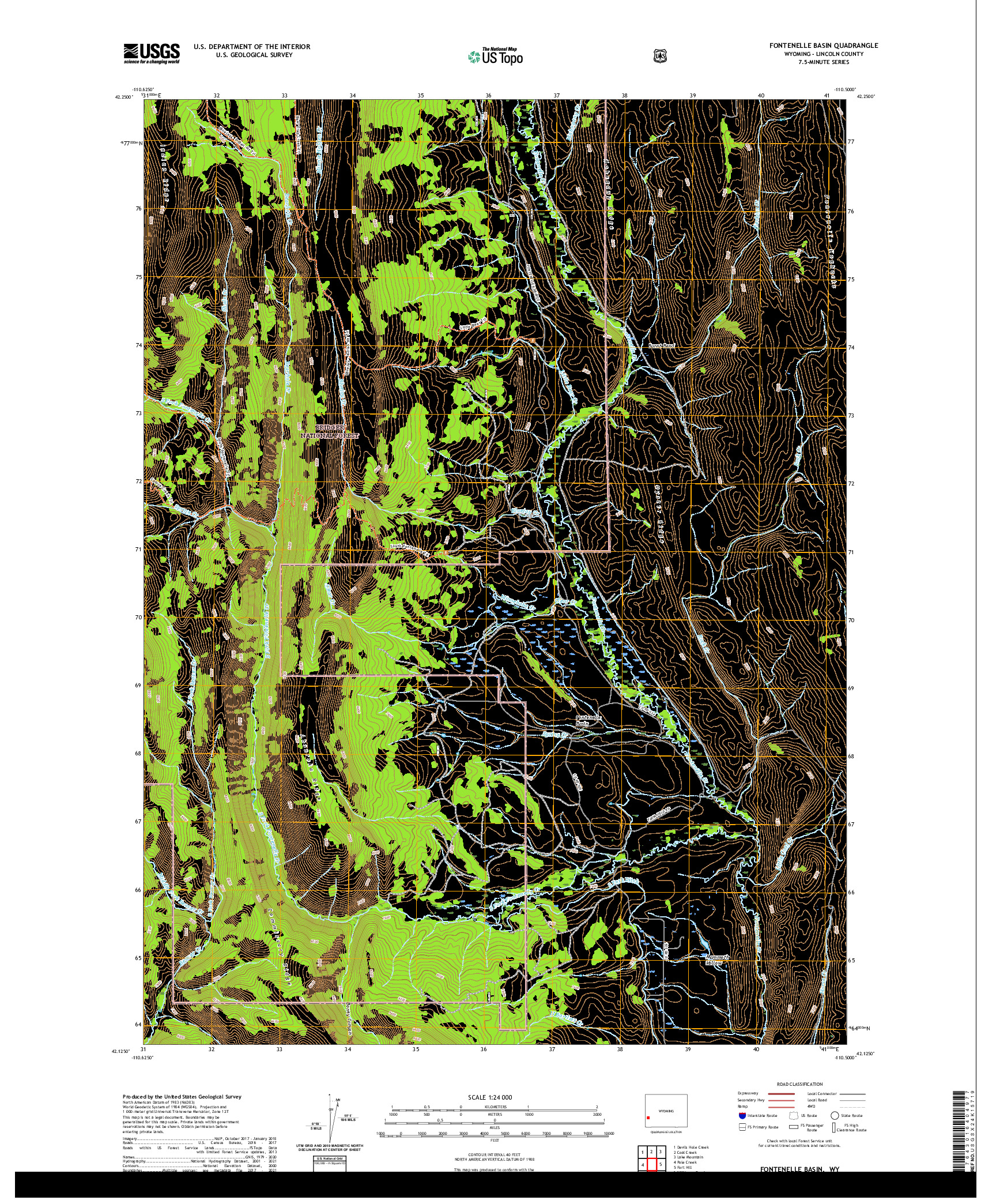 USGS US TOPO 7.5-MINUTE MAP FOR FONTENELLE BASIN, WY 2021