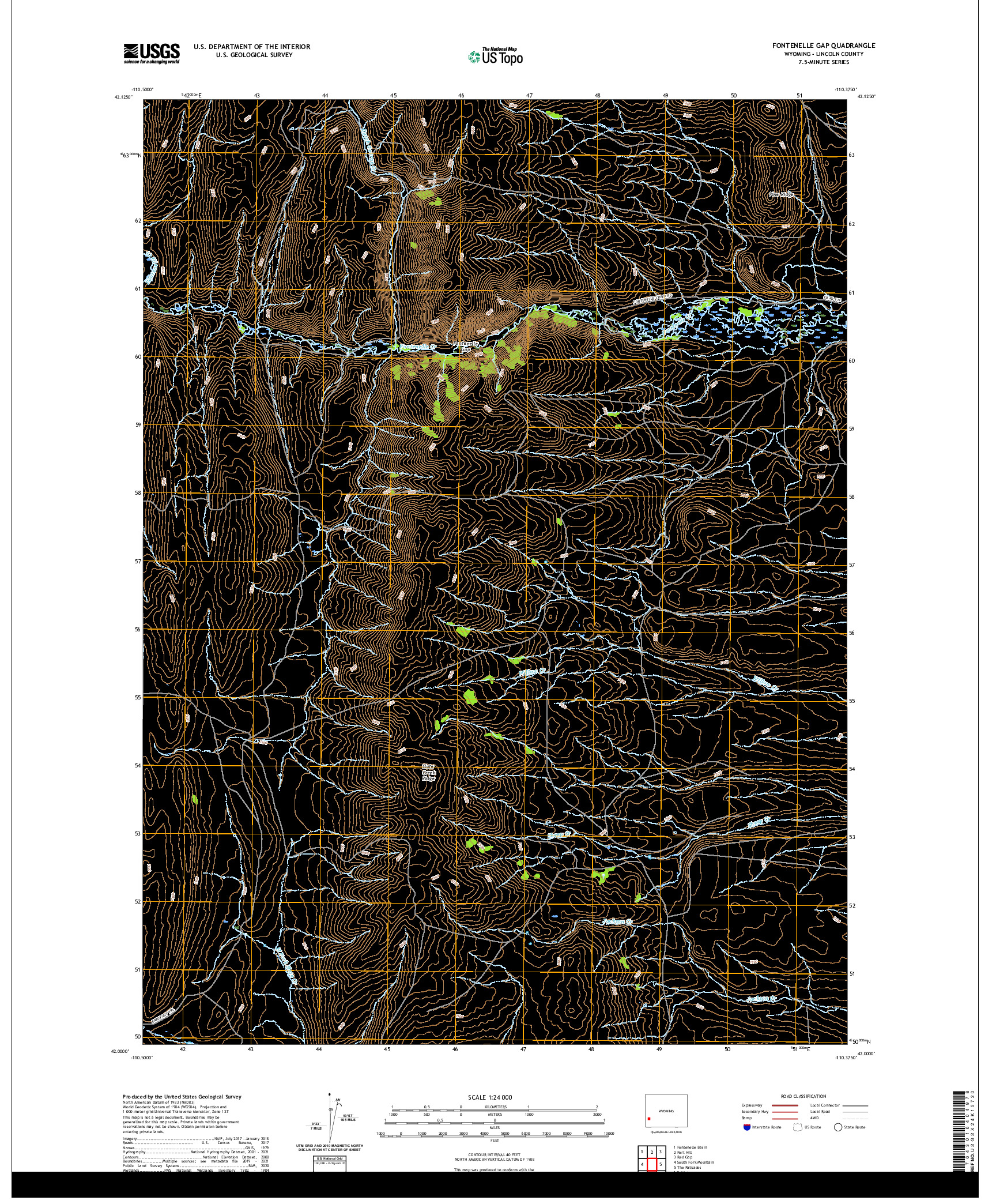 USGS US TOPO 7.5-MINUTE MAP FOR FONTENELLE GAP, WY 2021