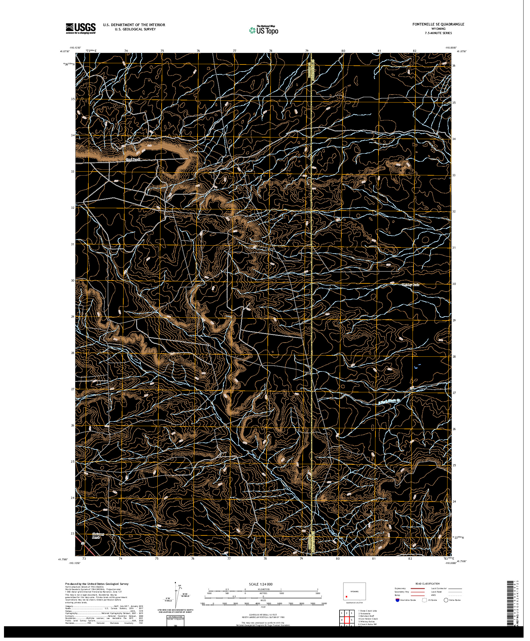 USGS US TOPO 7.5-MINUTE MAP FOR FONTENELLE SE, WY 2021