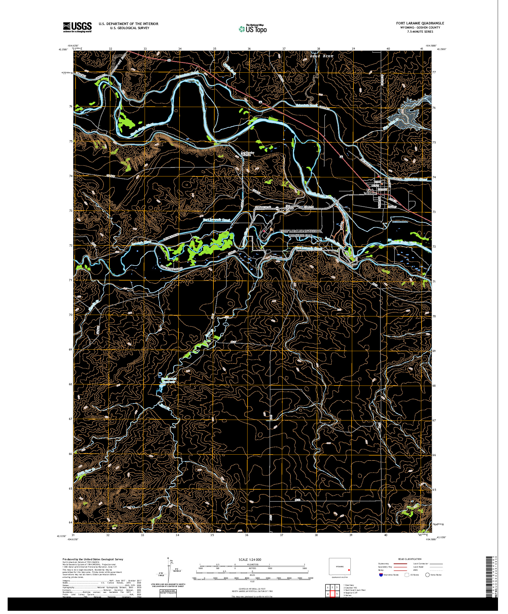 USGS US TOPO 7.5-MINUTE MAP FOR FORT LARAMIE, WY 2021