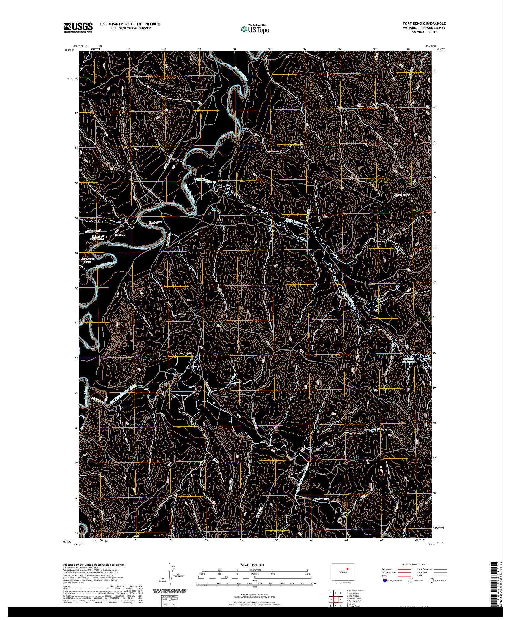 USGS US TOPO 7.5-MINUTE MAP FOR FORT RENO, WY 2021