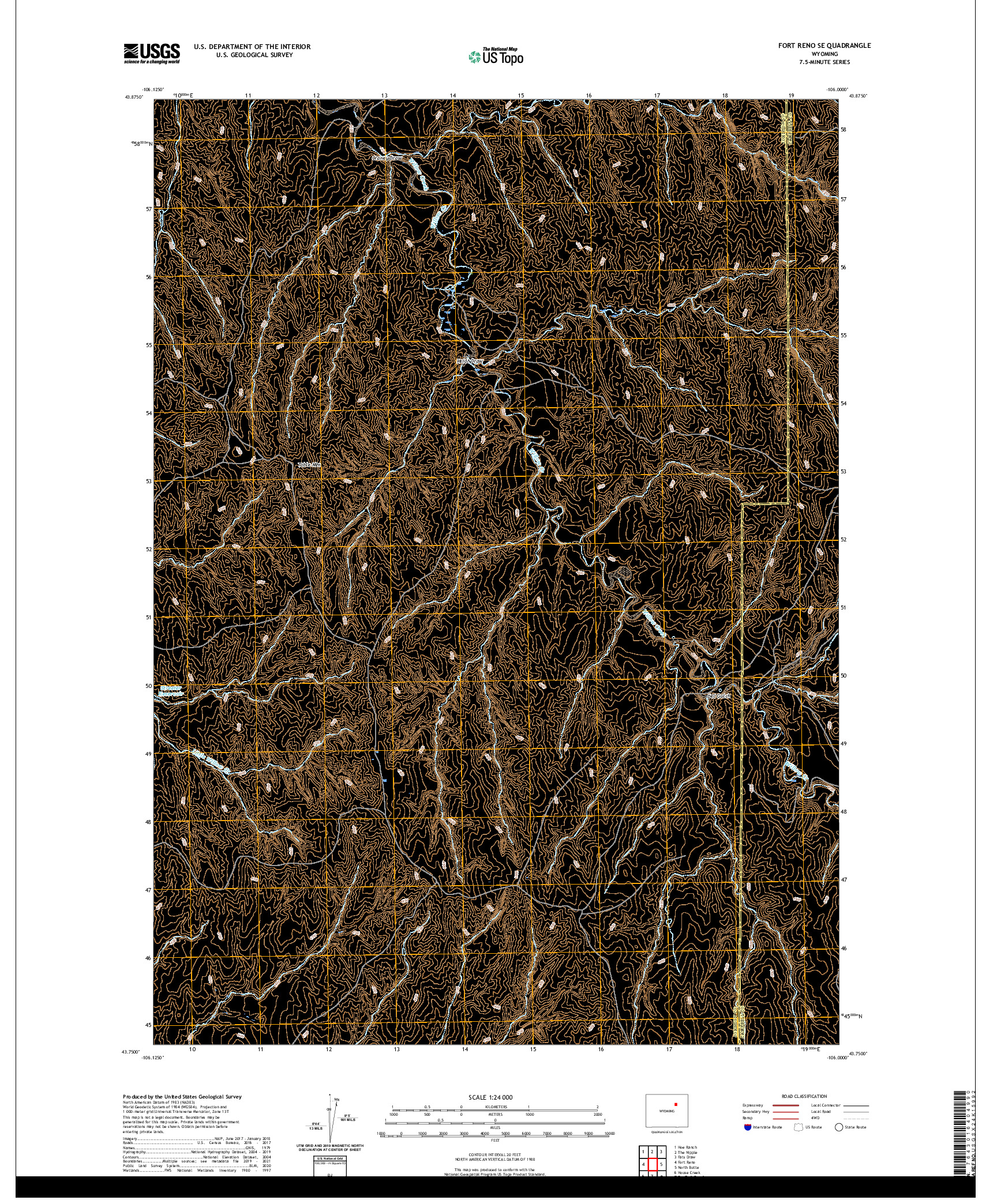 USGS US TOPO 7.5-MINUTE MAP FOR FORT RENO SE, WY 2021
