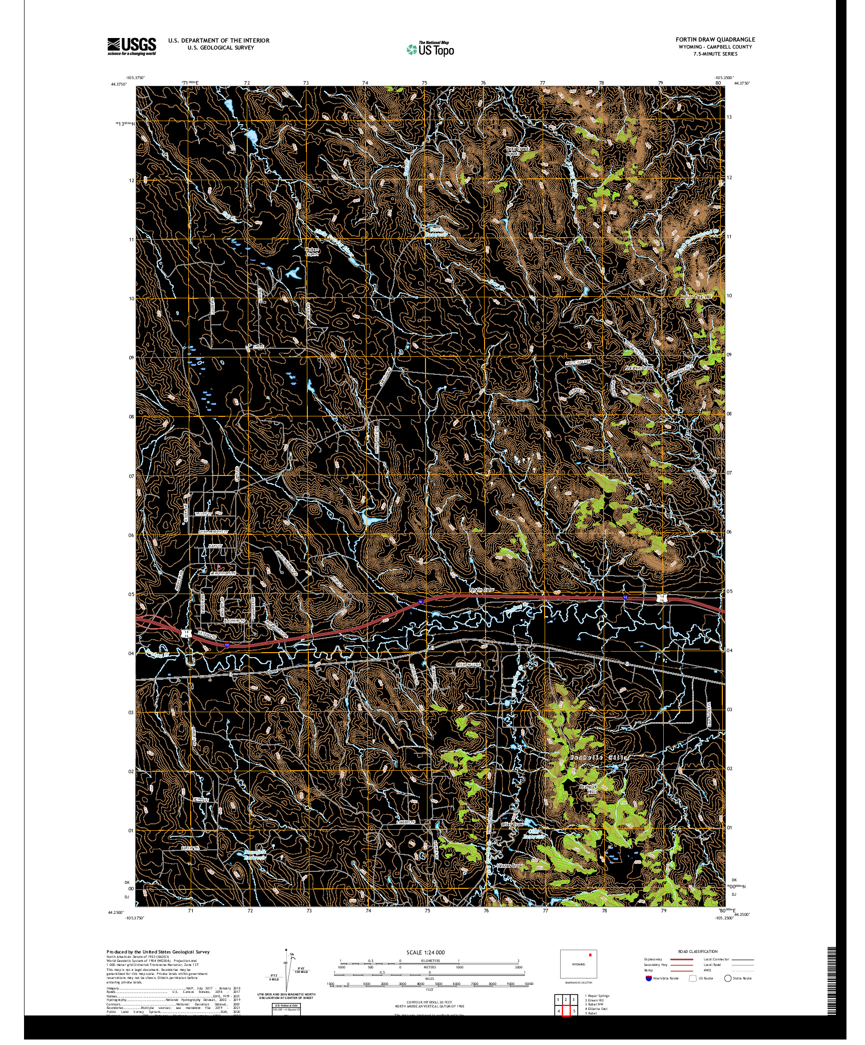 USGS US TOPO 7.5-MINUTE MAP FOR FORTIN DRAW, WY 2021