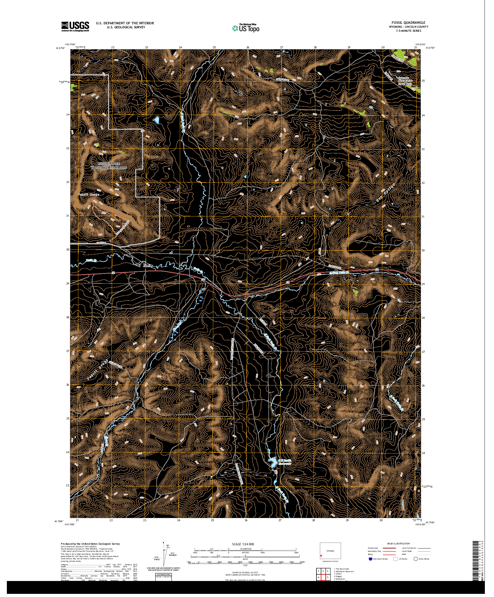 USGS US TOPO 7.5-MINUTE MAP FOR FOSSIL, WY 2021