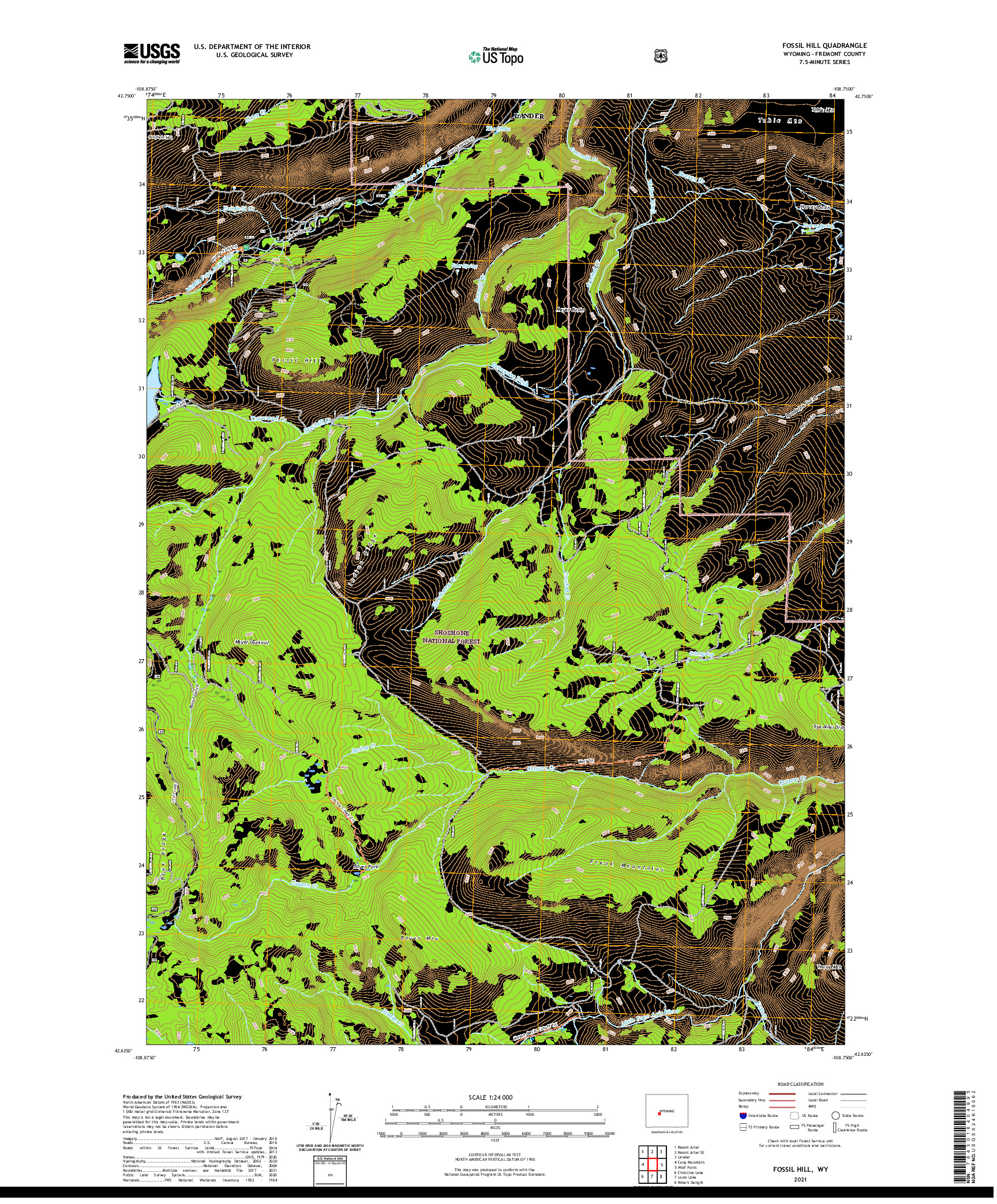 USGS US TOPO 7.5-MINUTE MAP FOR FOSSIL HILL, WY 2021