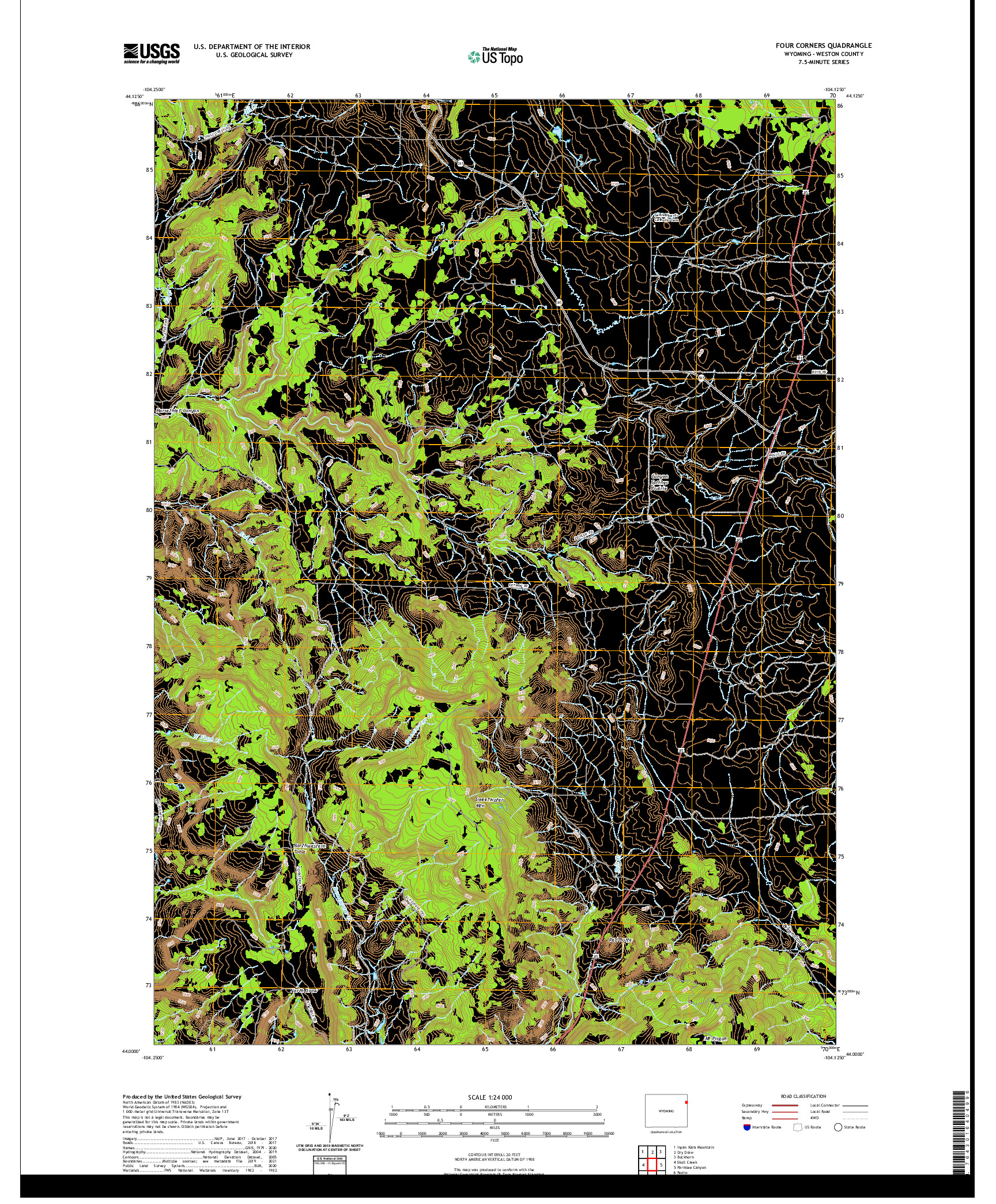 USGS US TOPO 7.5-MINUTE MAP FOR FOUR CORNERS, WY 2021