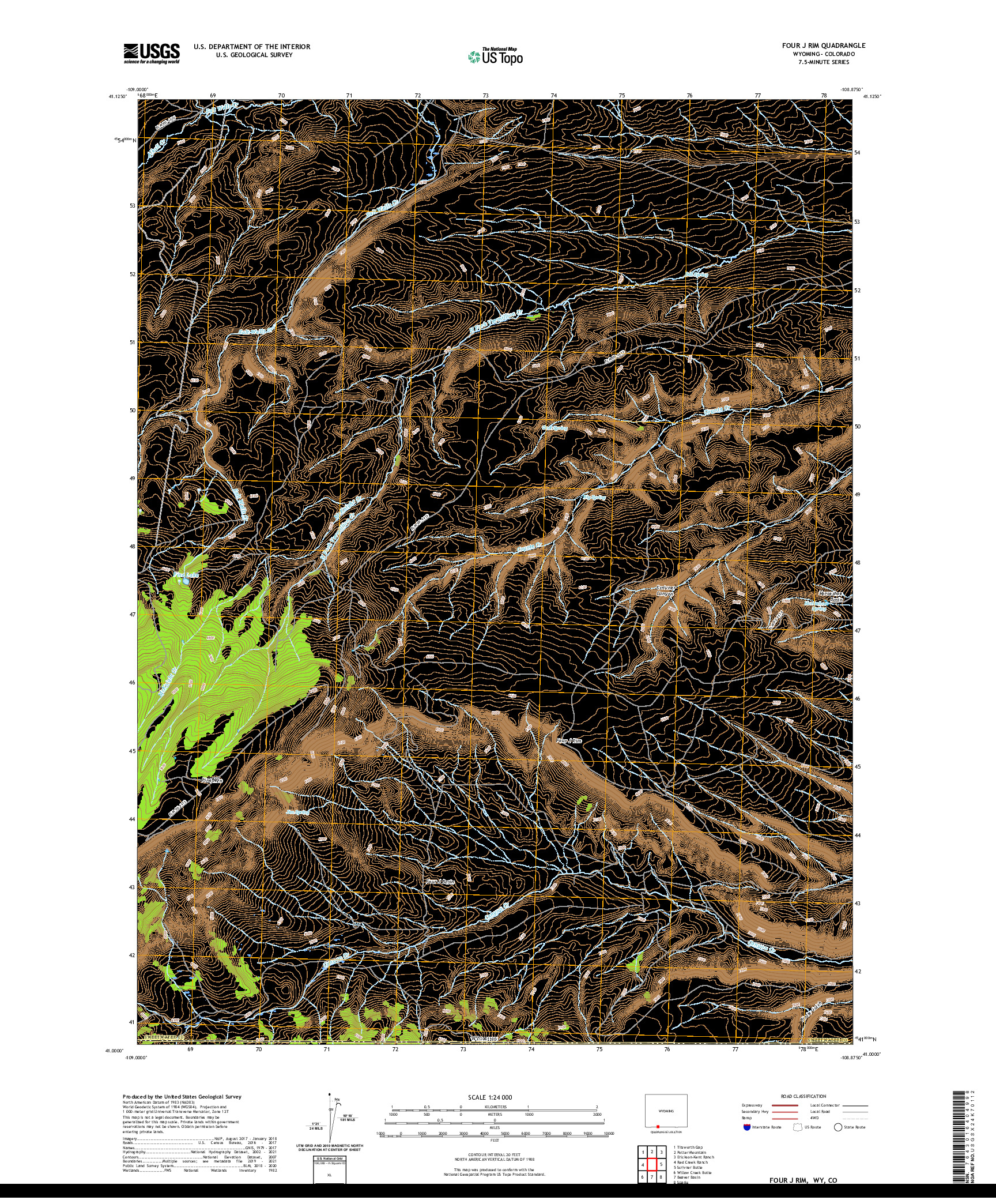 USGS US TOPO 7.5-MINUTE MAP FOR FOUR J RIM, WY,CO 2021