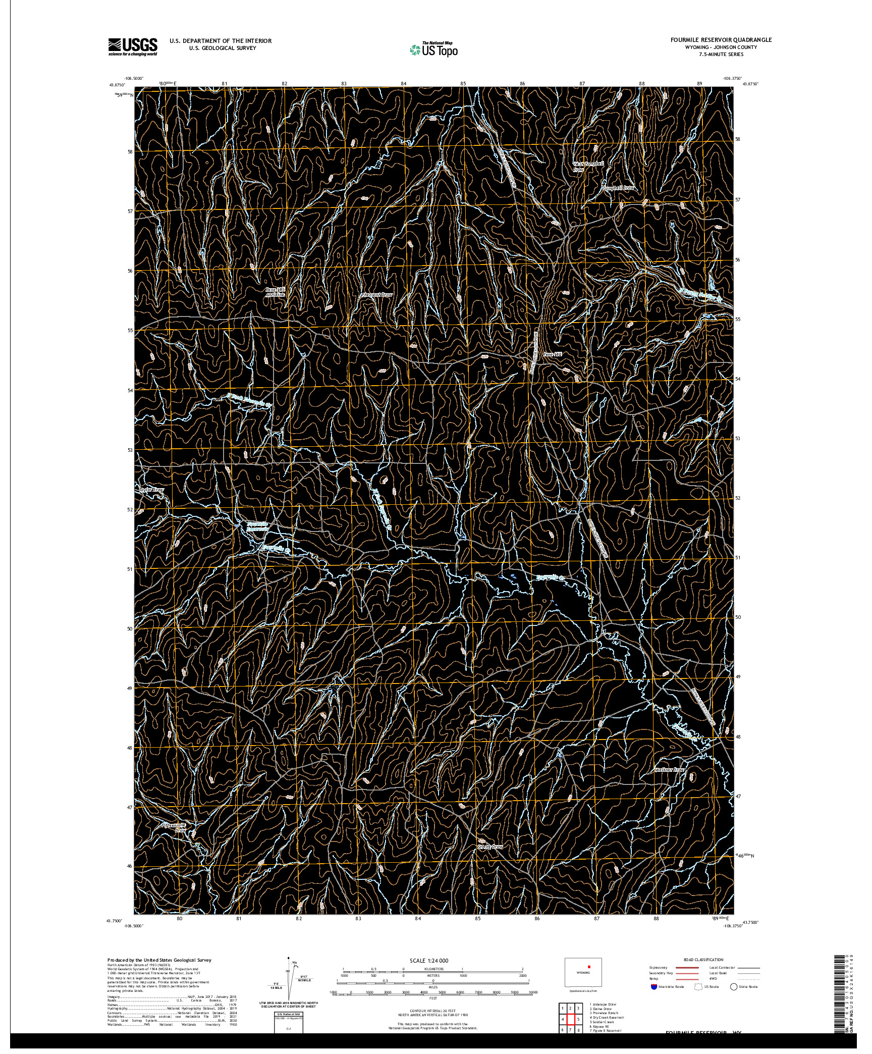 USGS US TOPO 7.5-MINUTE MAP FOR FOURMILE RESERVOIR, WY 2021