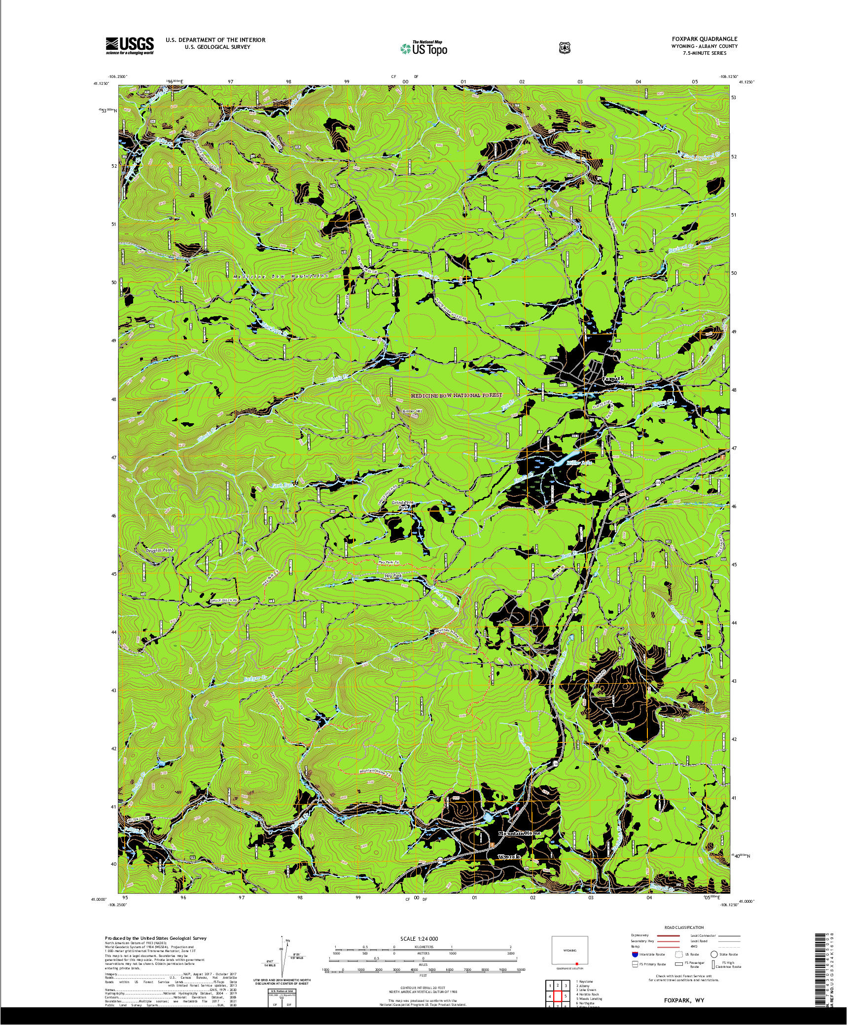 USGS US TOPO 7.5-MINUTE MAP FOR FOXPARK, WY 2021