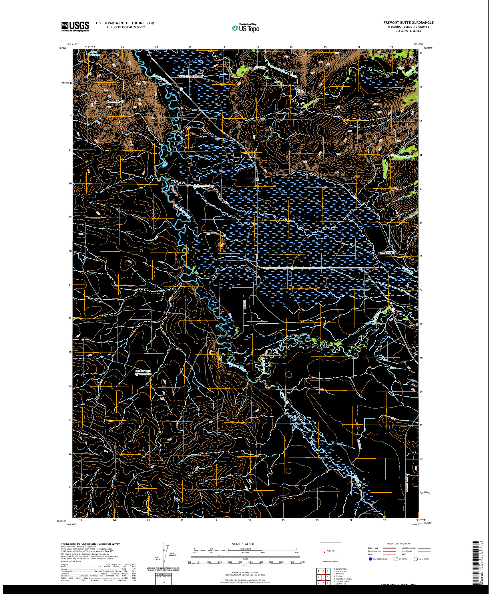 USGS US TOPO 7.5-MINUTE MAP FOR FREMONT BUTTE, WY 2021