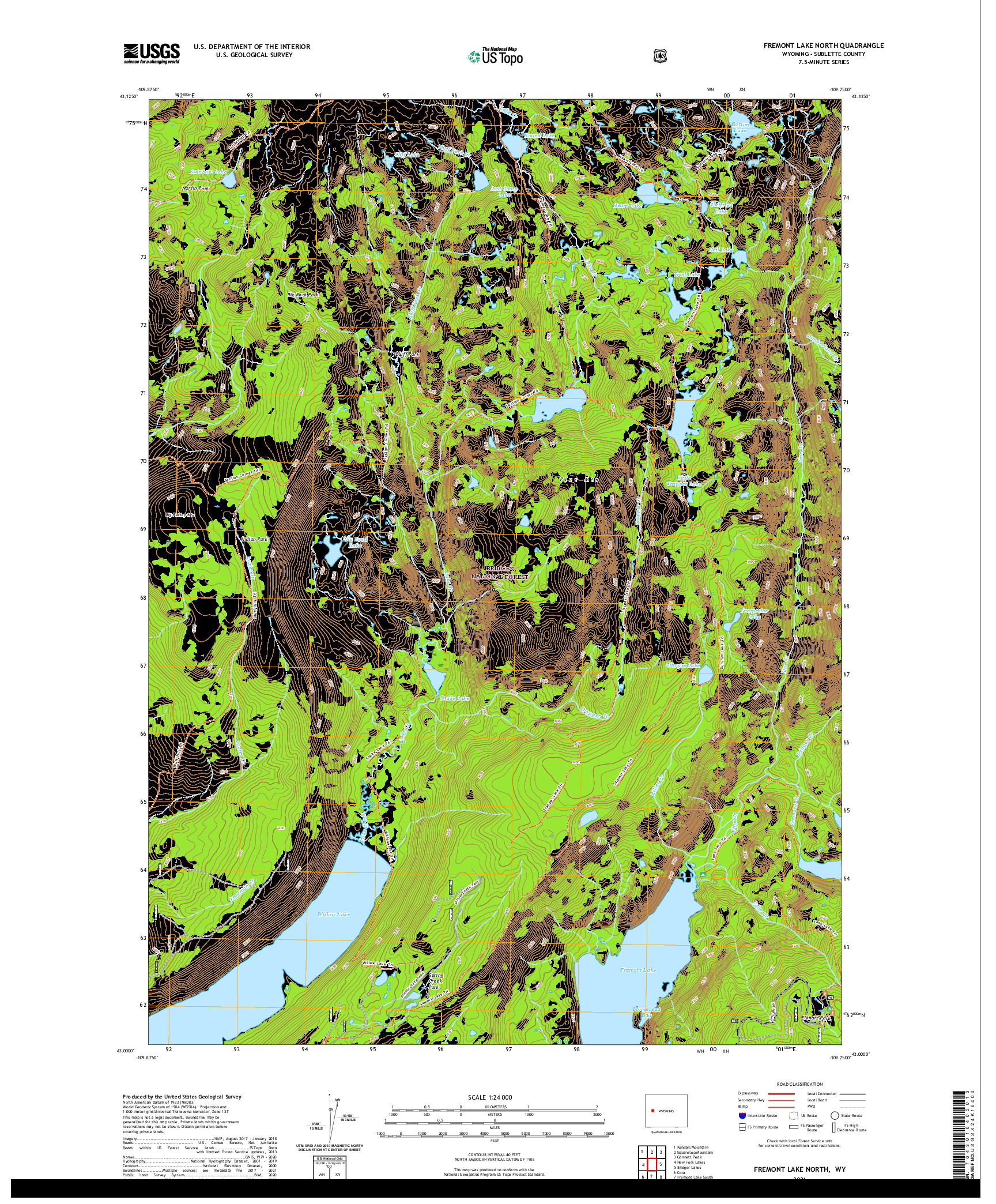 USGS US TOPO 7.5-MINUTE MAP FOR FREMONT LAKE NORTH, WY 2021