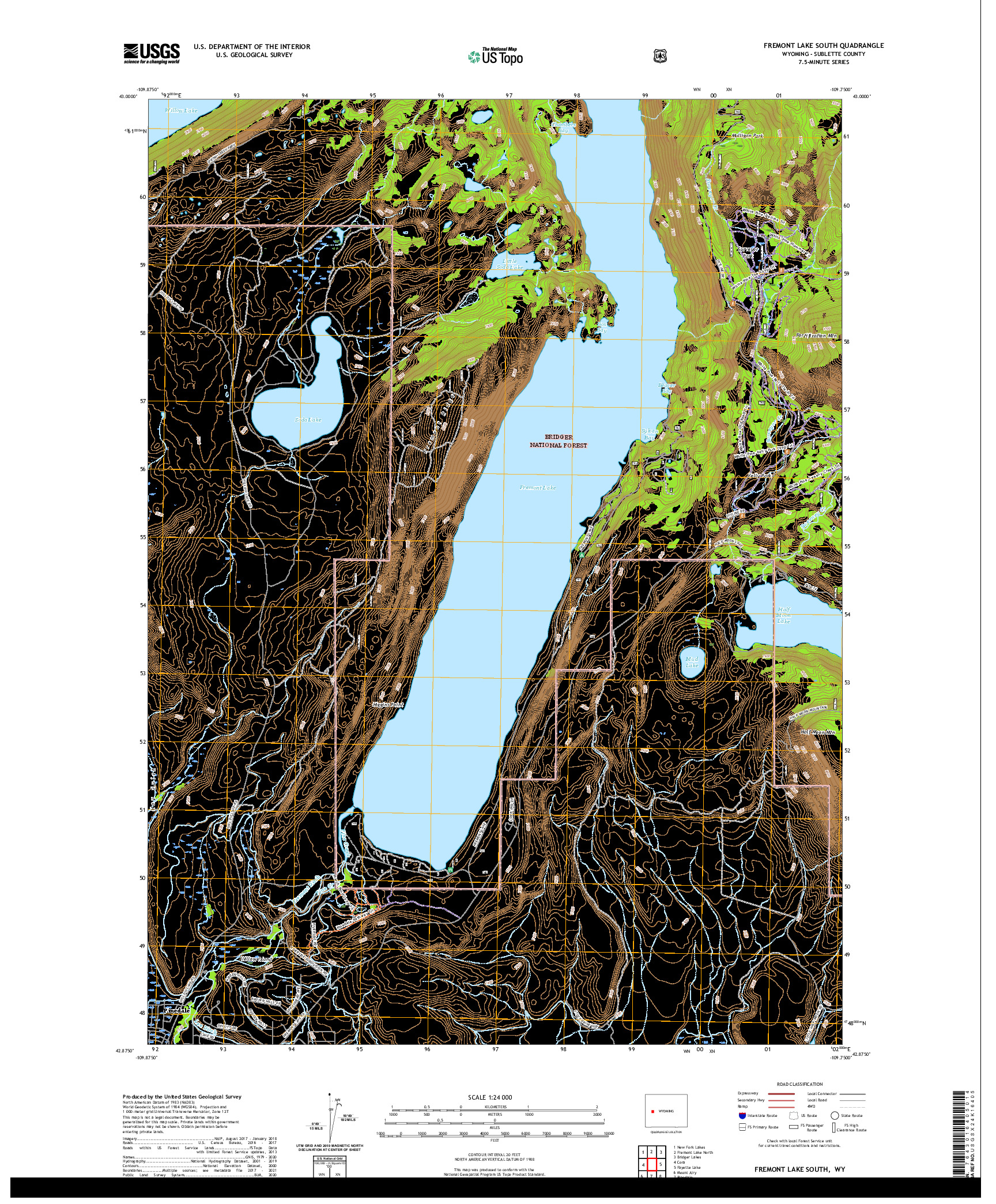 USGS US TOPO 7.5-MINUTE MAP FOR FREMONT LAKE SOUTH, WY 2021