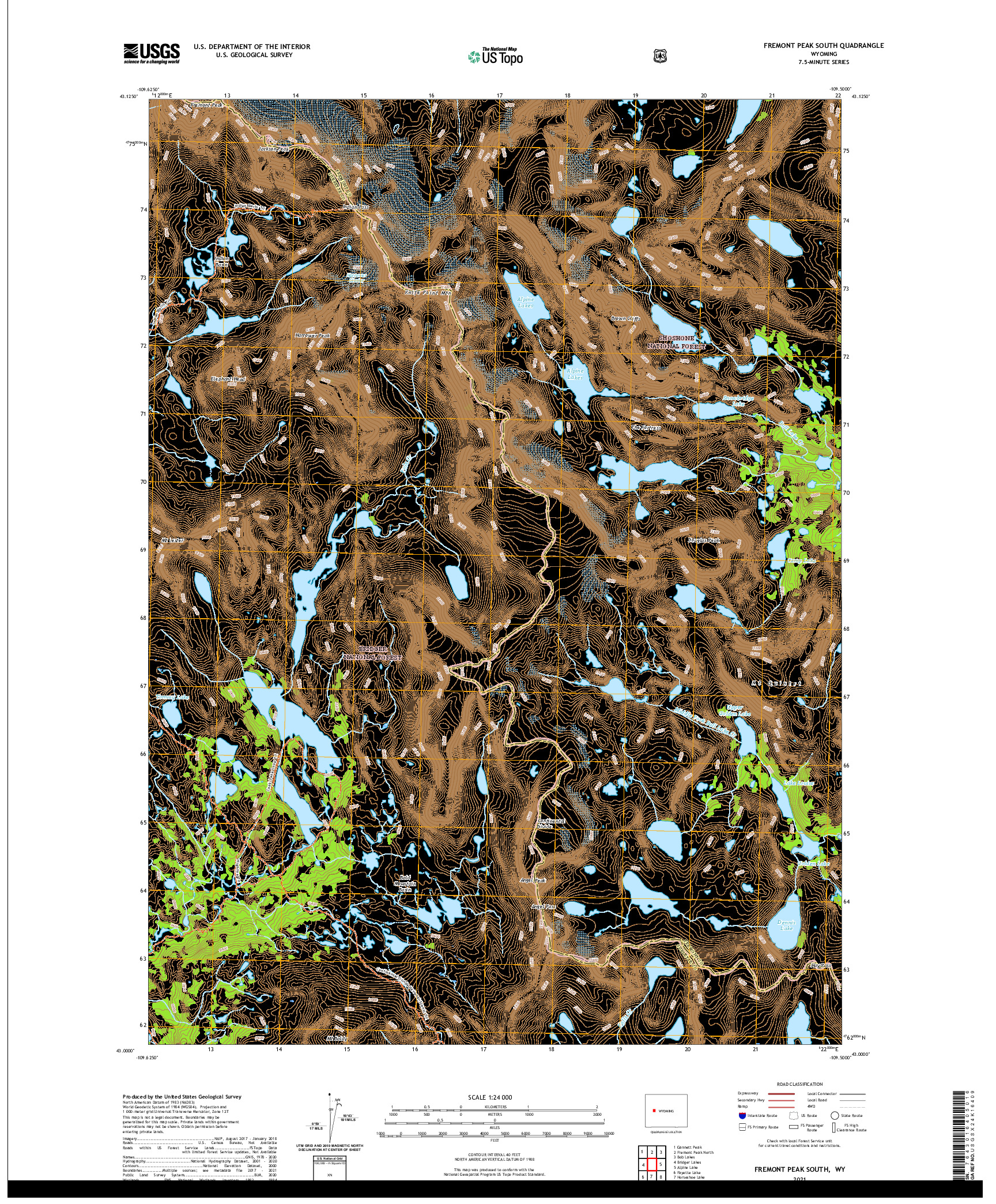 USGS US TOPO 7.5-MINUTE MAP FOR FREMONT PEAK SOUTH, WY 2021