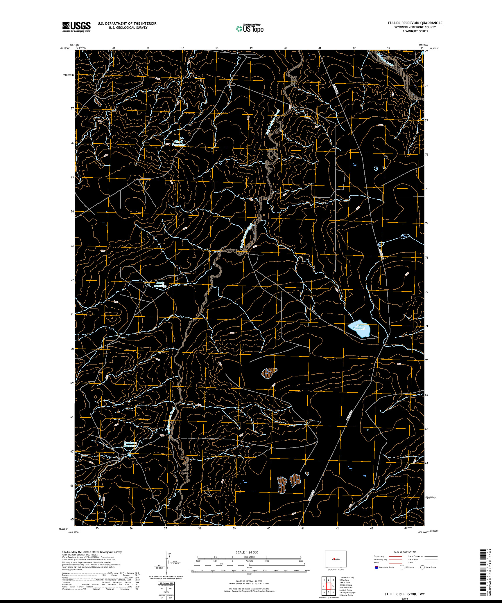 USGS US TOPO 7.5-MINUTE MAP FOR FULLER RESERVOIR, WY 2021