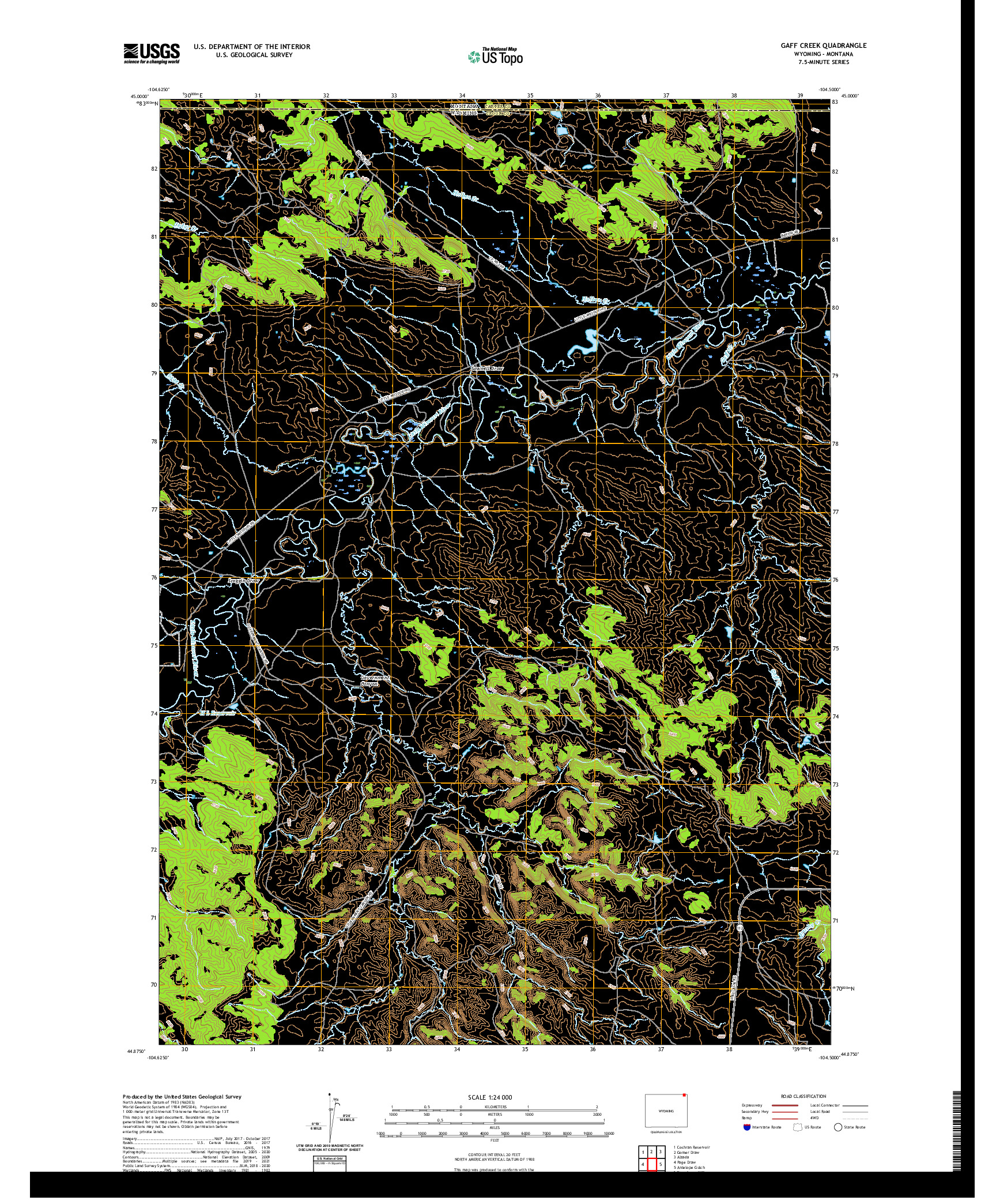 USGS US TOPO 7.5-MINUTE MAP FOR GAFF CREEK, WY,MT 2021