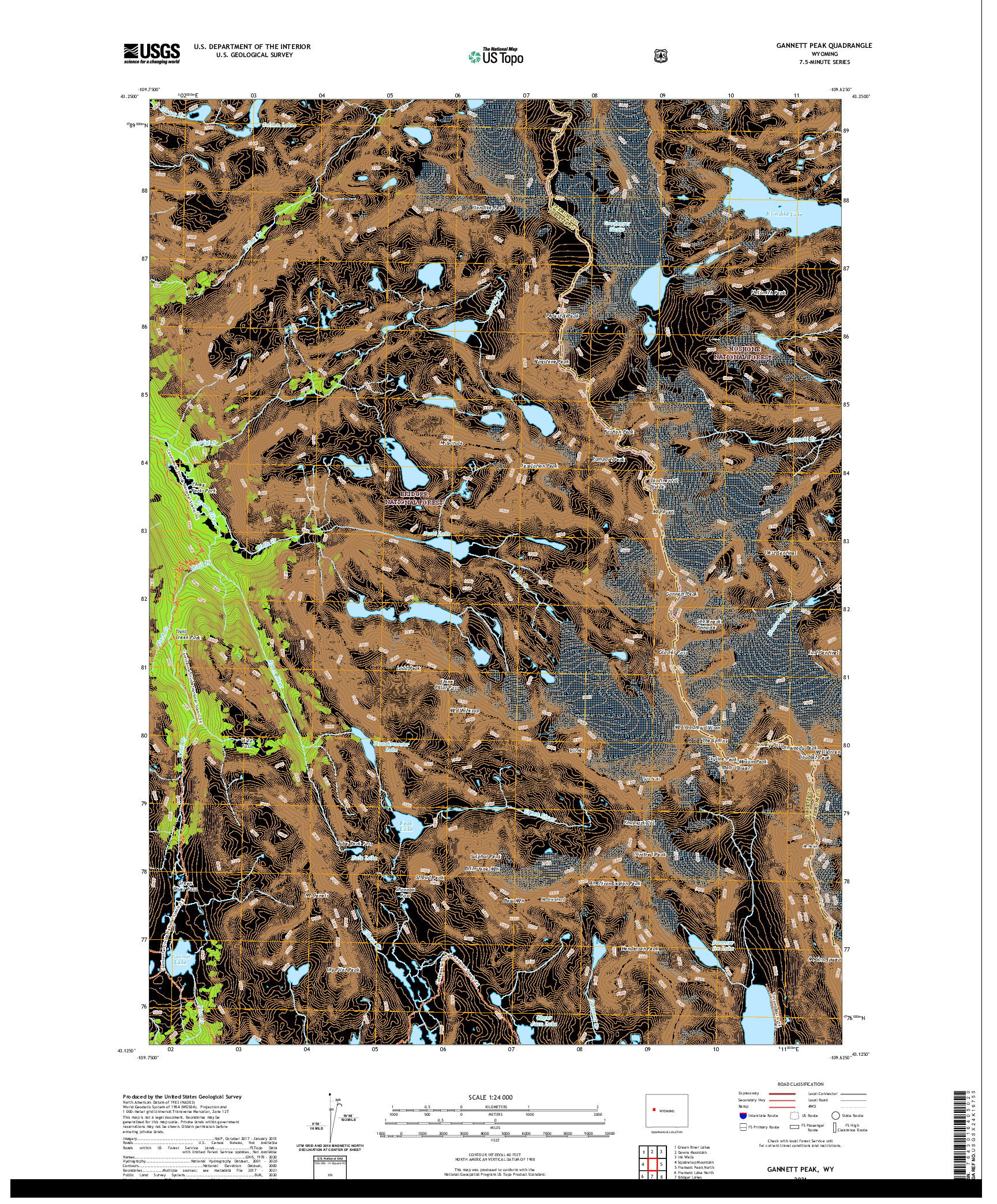 USGS US TOPO 7.5-MINUTE MAP FOR GANNETT PEAK, WY 2021