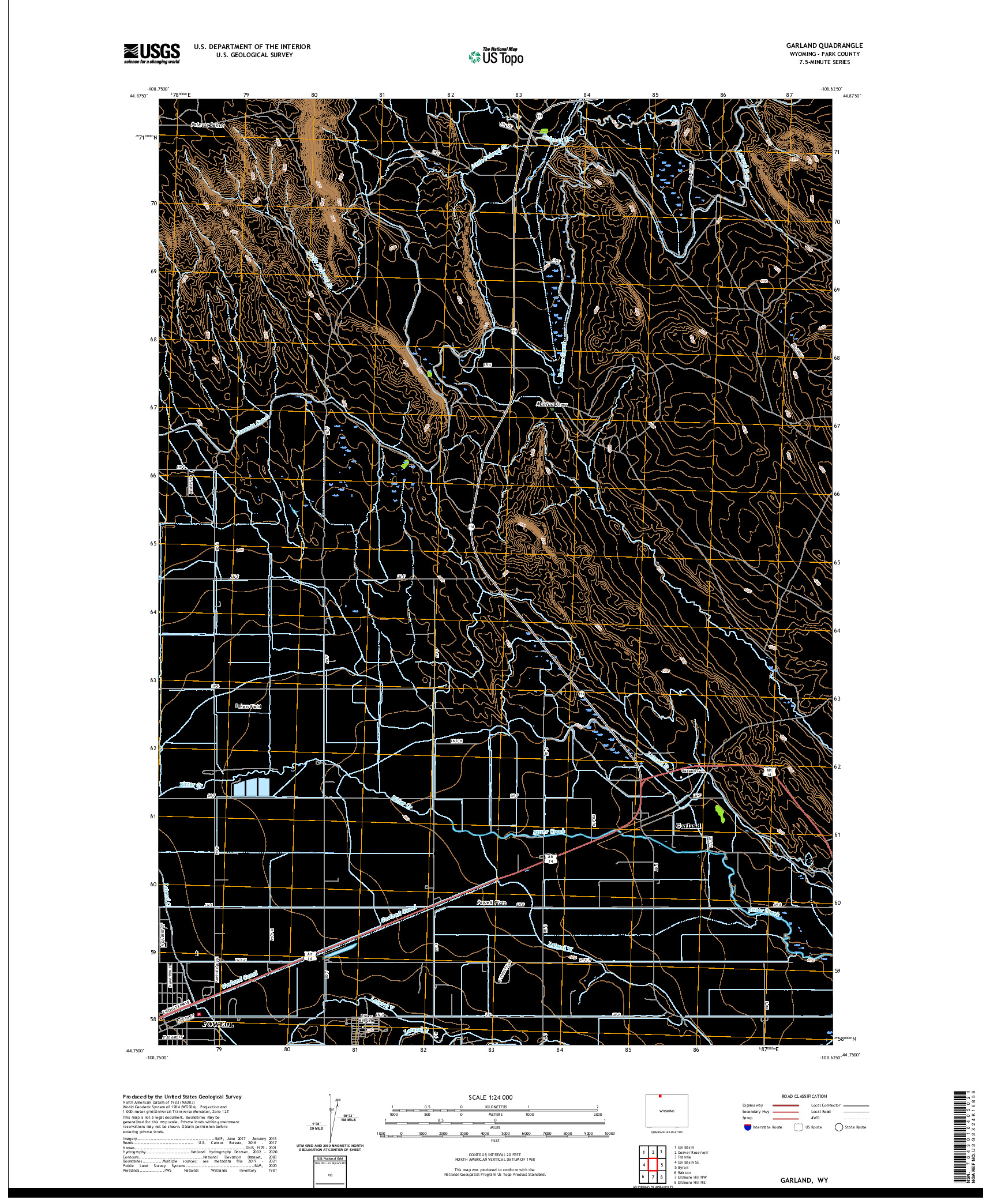 USGS US TOPO 7.5-MINUTE MAP FOR GARLAND, WY 2021